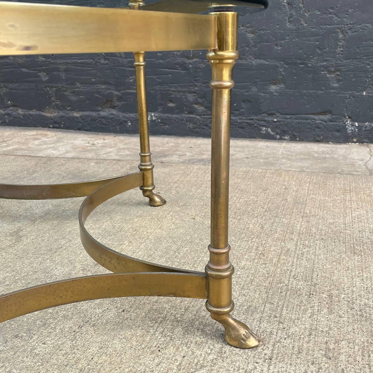 Mid-Century Modern Italian Brass & Glass Coffee Table with Hoof Feet For Sale 2