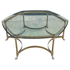 Retro Mid-Century Modern Italian Brass & Glass Coffee Table with Hoof Feet