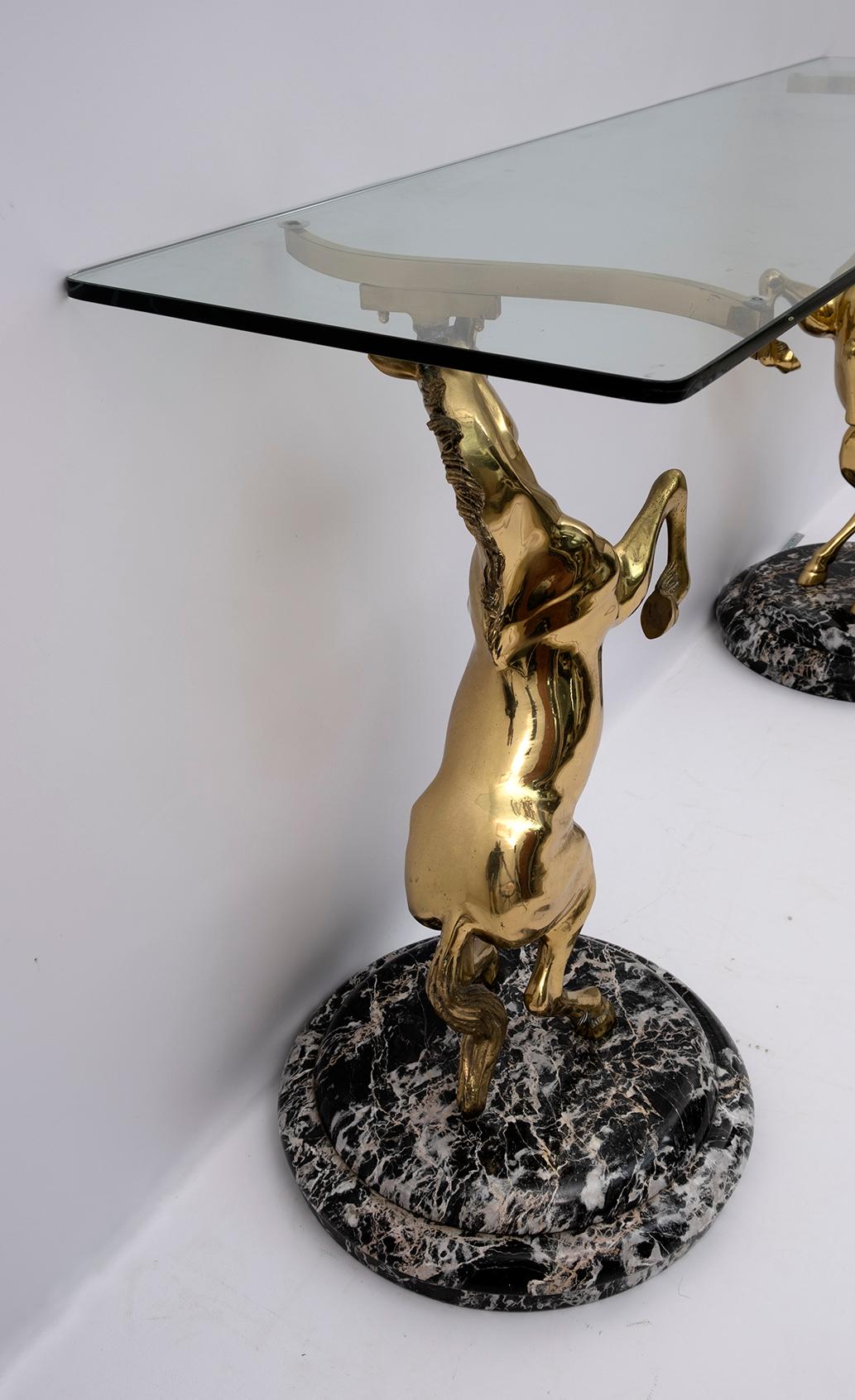 Mid-Century Modern Italian Brass Horses and Marble bases Console Table, 1970s For Sale 6