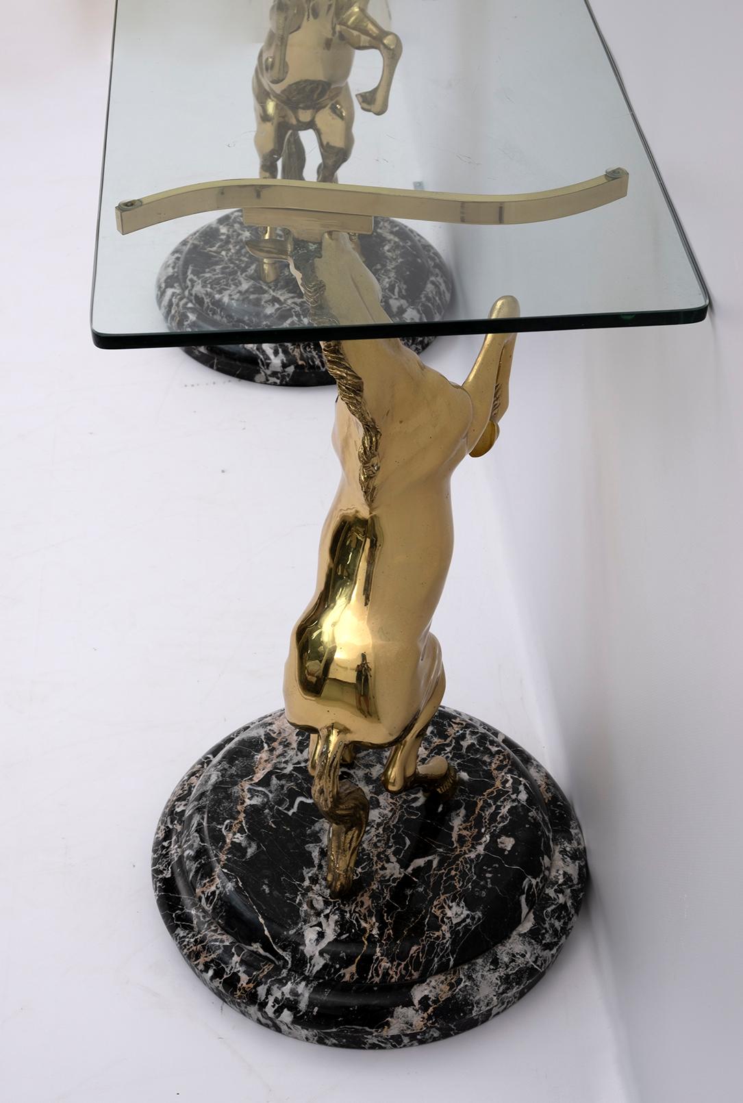 Mid-Century Modern Italian Brass Horses and Marble bases Console Table, 1970s For Sale 4