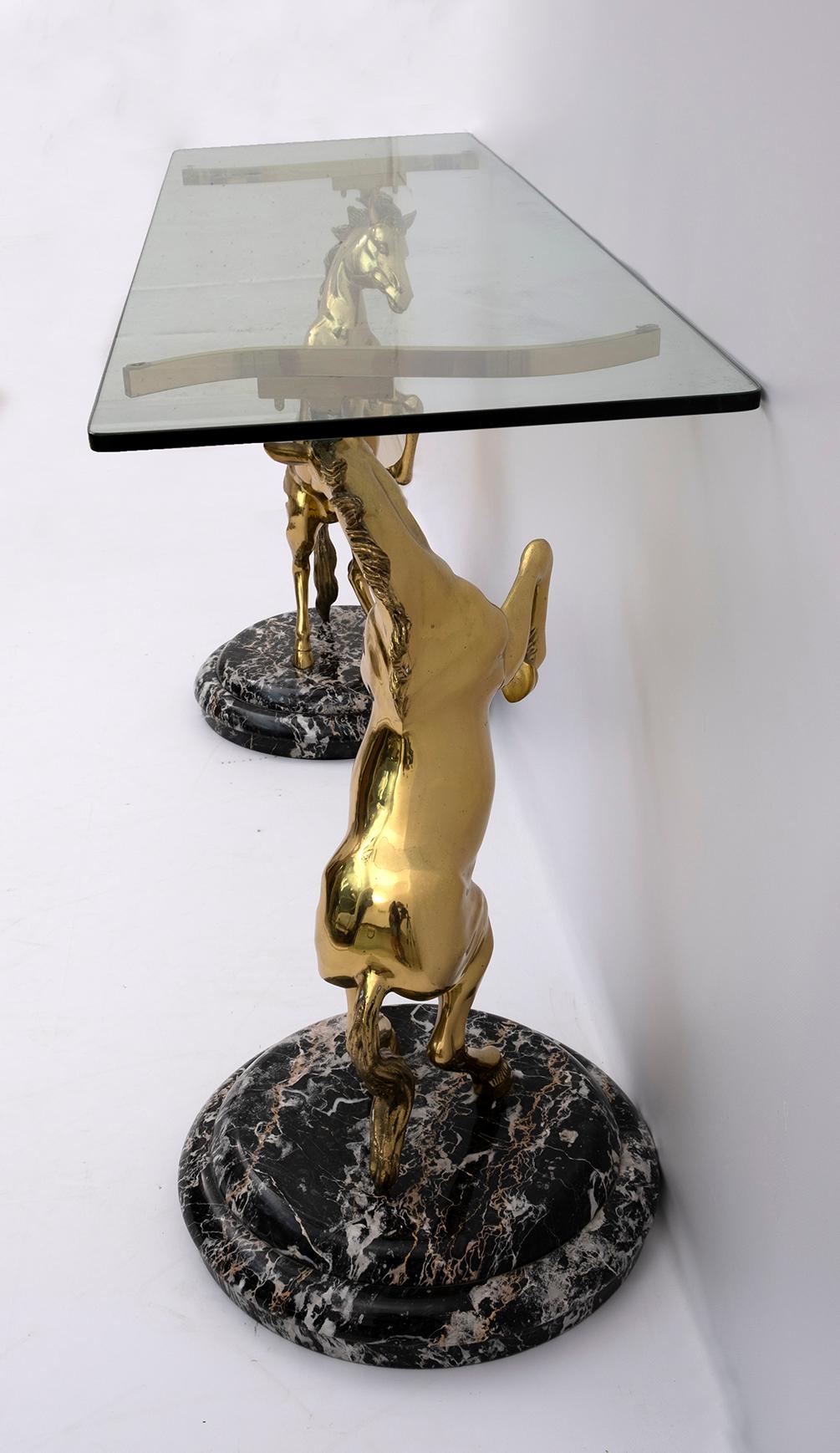 Mid-Century Modern Italian Brass Horses and Marble bases Console Table, 1970s For Sale 5