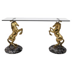Mid-Century Modern Italian Brass Horses and Marble bases Console Table, 1970s