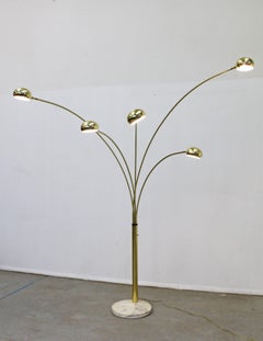 Mid-Century Modern Italian Brass and Marble Guzzini Style 3-Way Arc Floor Lamp