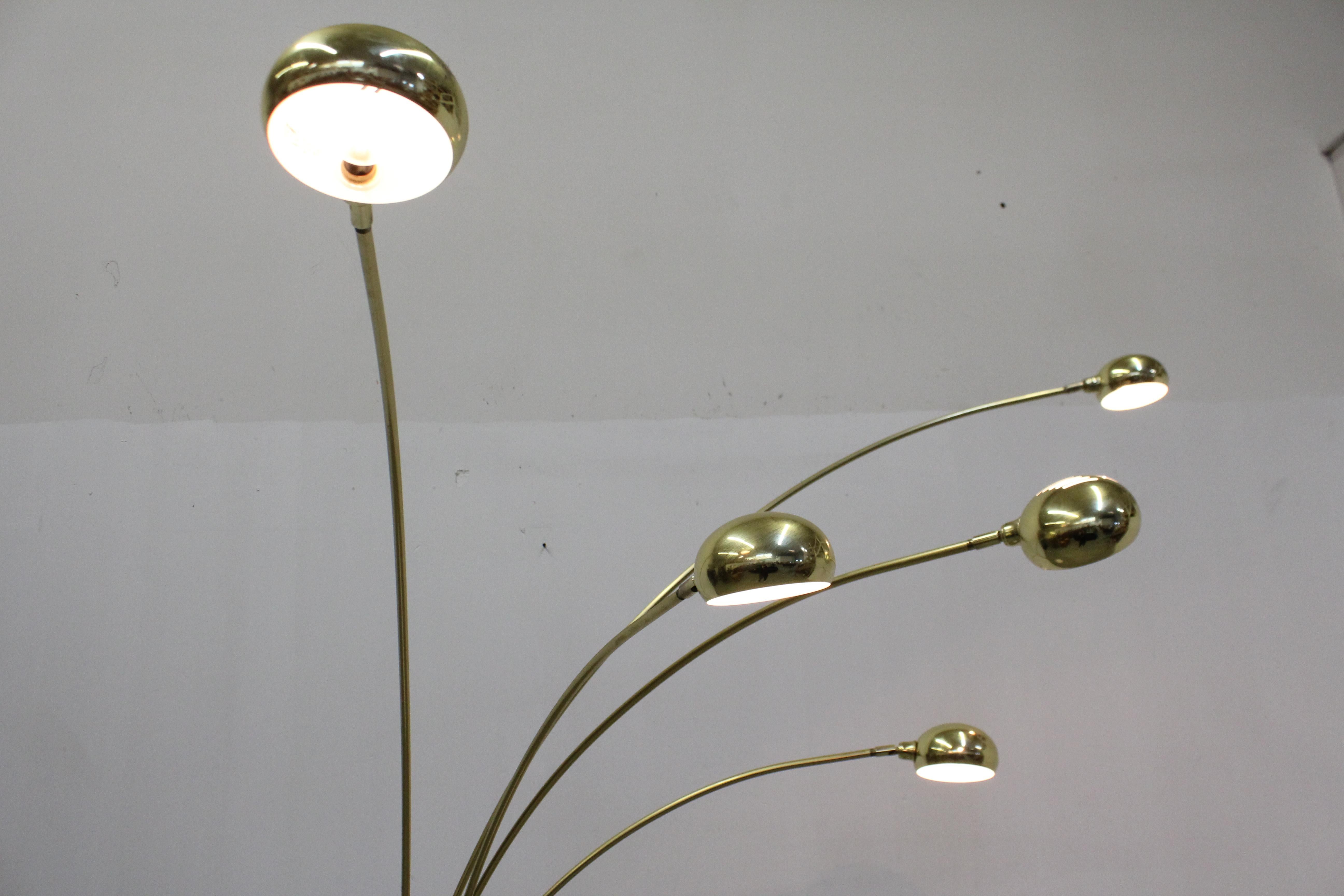 American Mid-Century Modern Italian Brass and Marble Guzzini Style 3-Way Arc Floor Lamp