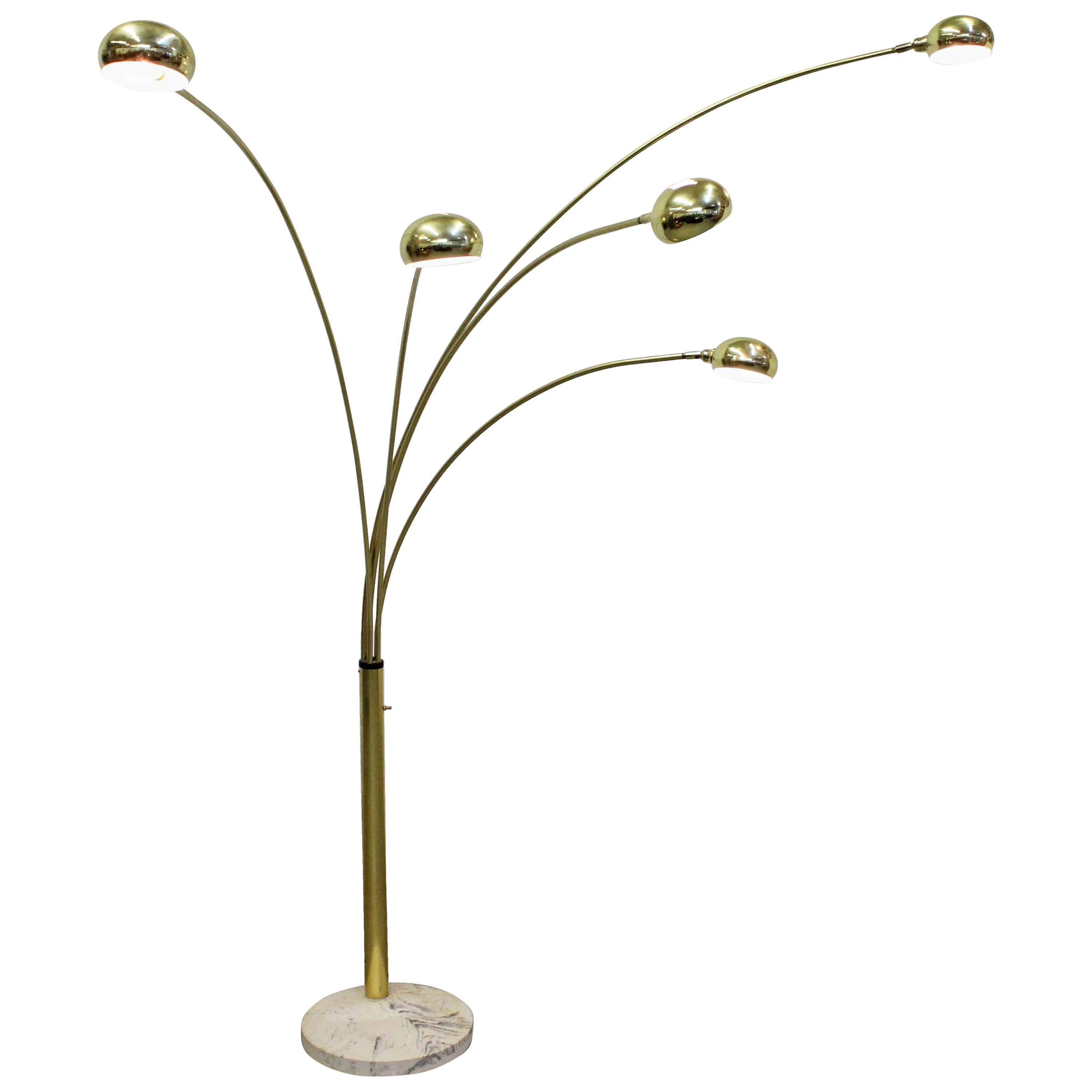 Mid-Century Modern Italian Brass and Marble Guzzini Style 3-Way Arc Floor Lamp