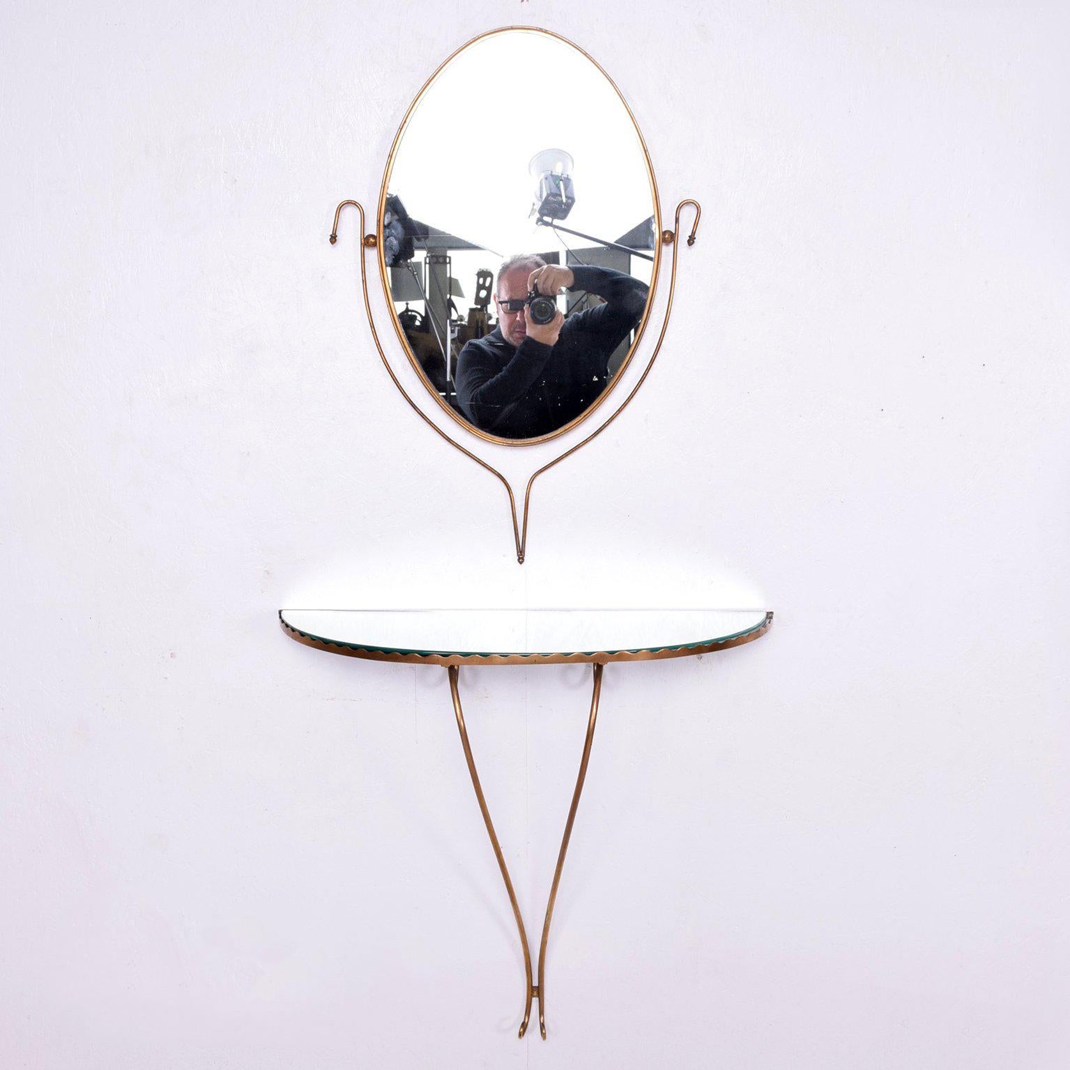 Patinated Mid-Century Modern Italian Brass Oval Mirror