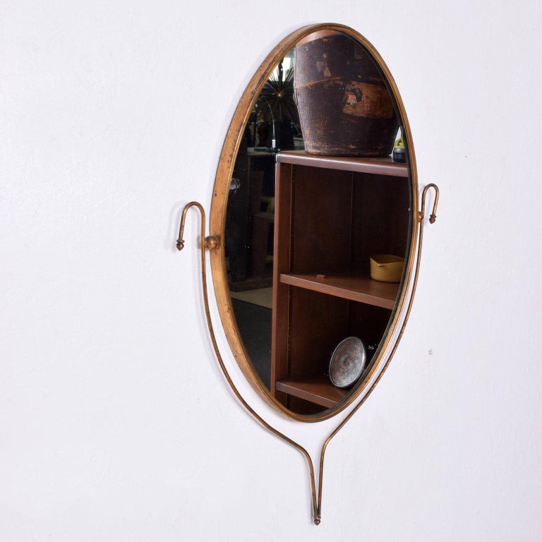 MidCentury Modern Italian Brass Oval Mirror For Sale at 1stDibs