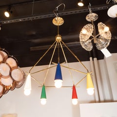Mid-Century Modern Italian Brass and Polychrome Enamel Chandelier