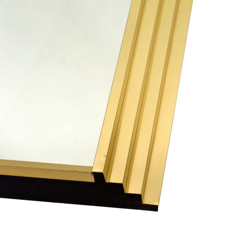 Mid-Century Modern Brass Mirror with Rectangular Relief Edges, Italy 1970s For Sale