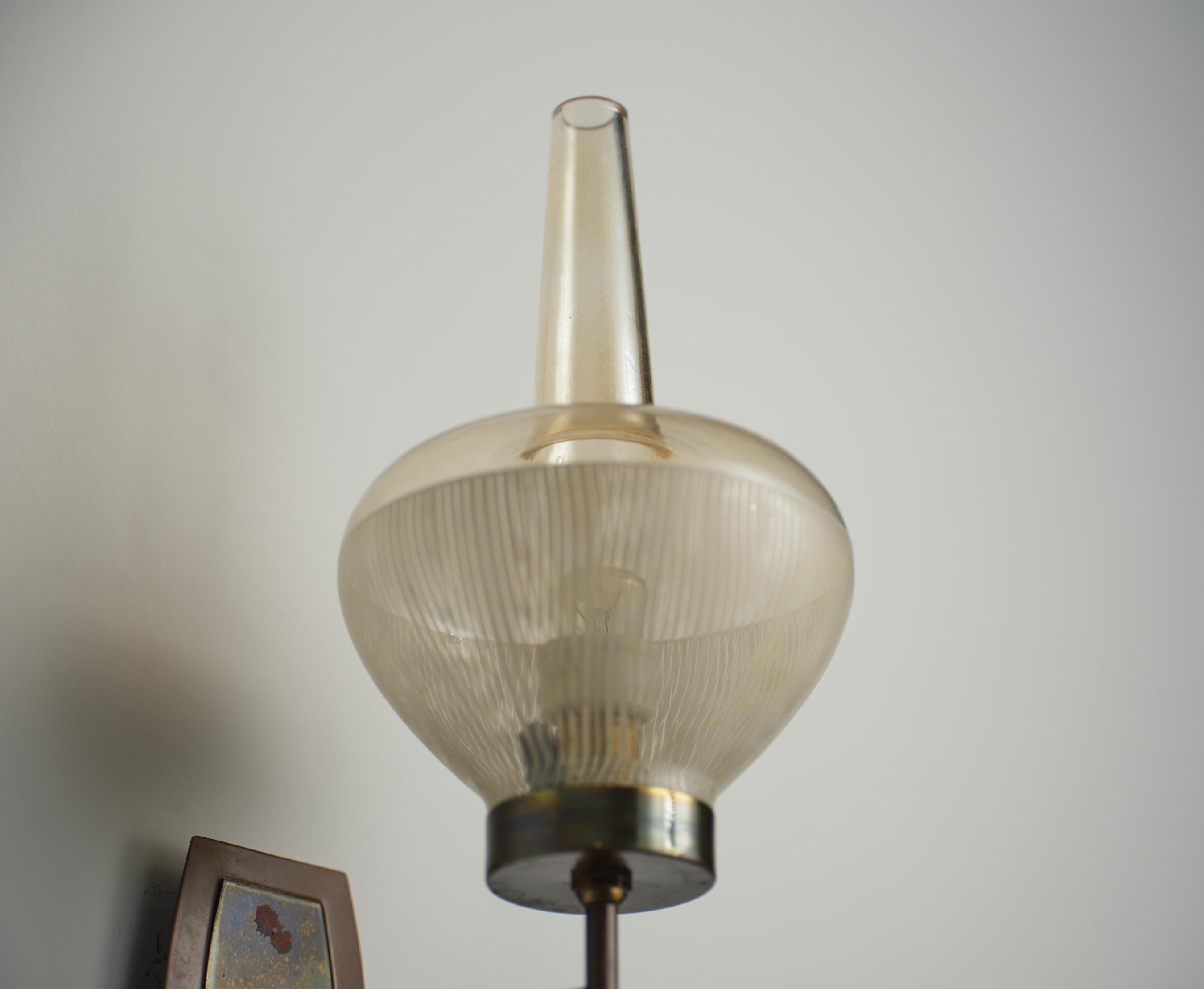 Mid-20th Century Mid-Century Modern Italian Brass Sconce with Glass Shade For Sale