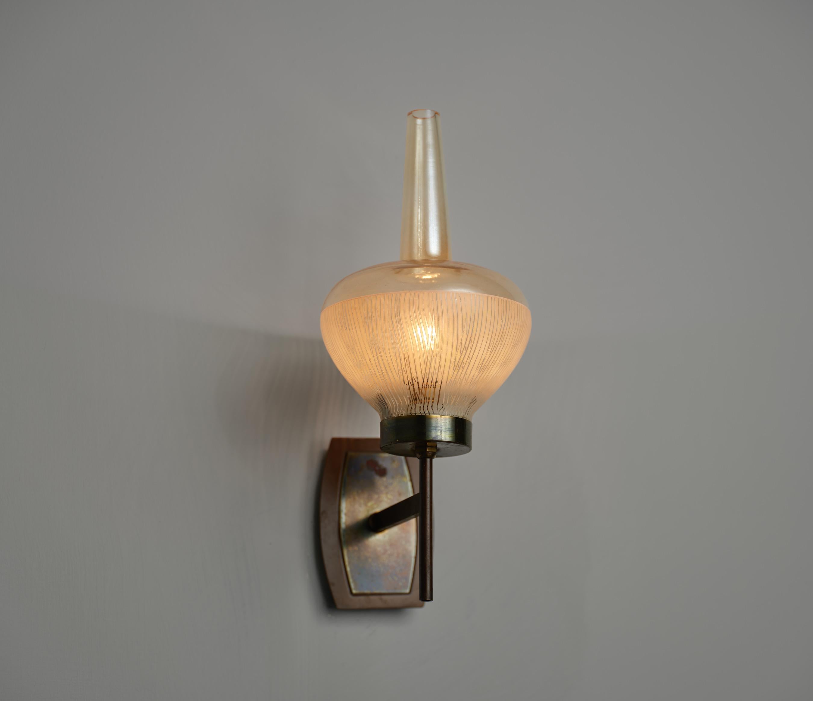 Metal Mid-Century Modern Italian Brass Sconce with Glass Shade For Sale