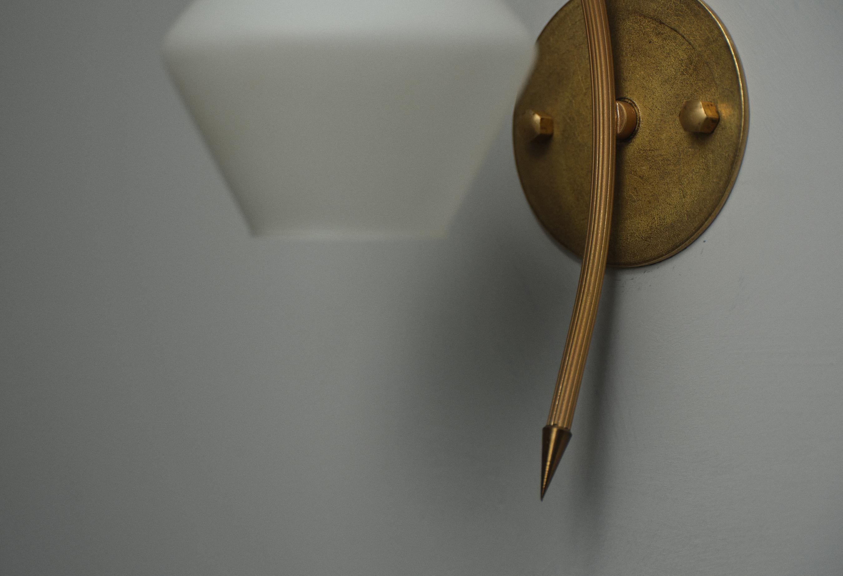 Mid-Century Modern Italian Brass Sconces with Opaline Glass Shades 6