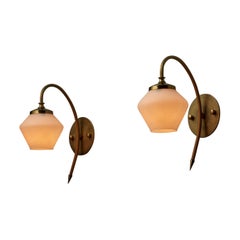 Mid-Century Modern Italian Brass Sconces with Opaline Glass Shades