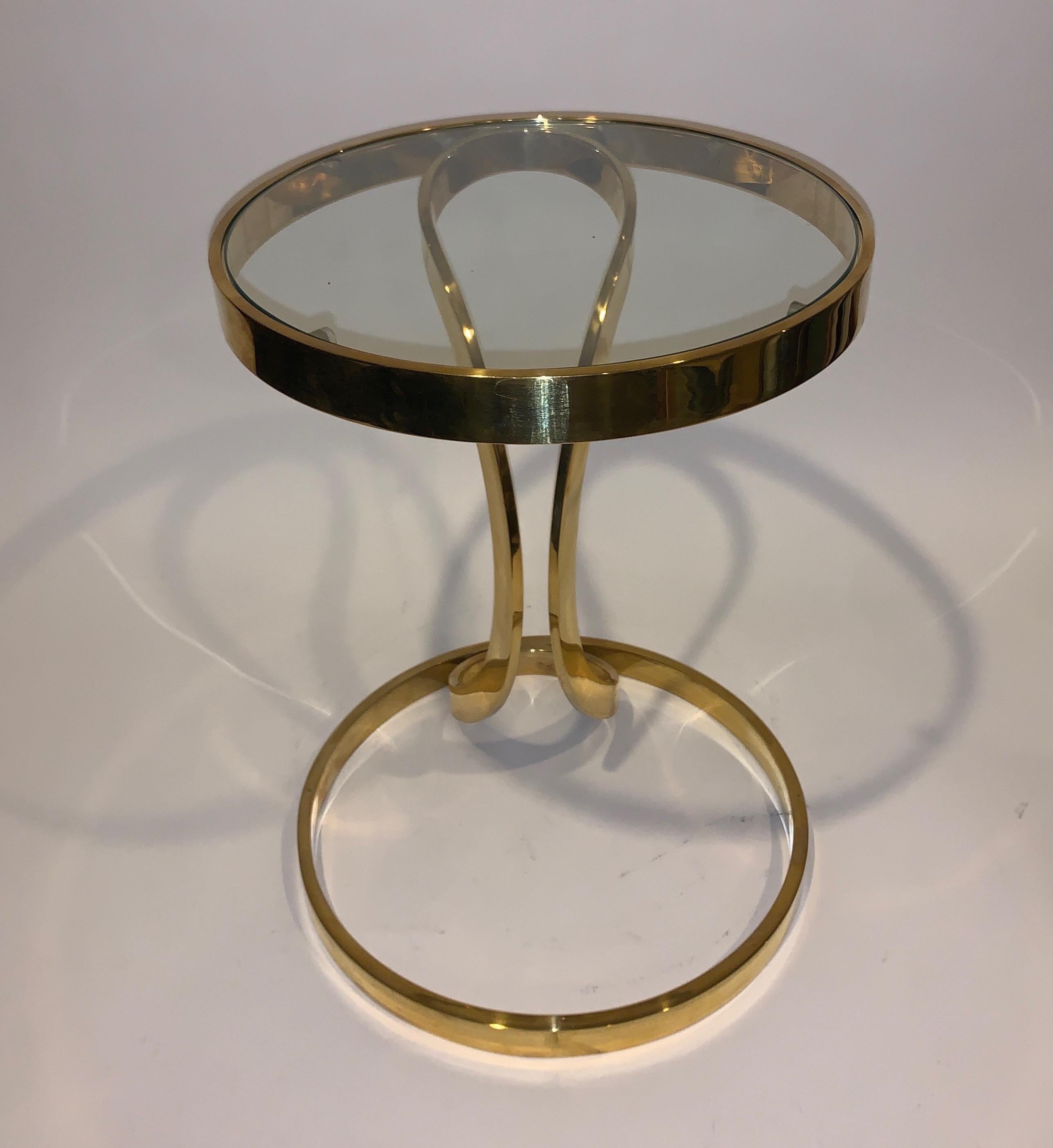 Mid-Century Modern Italian Brass Side Table with Inserted Glass Top 1