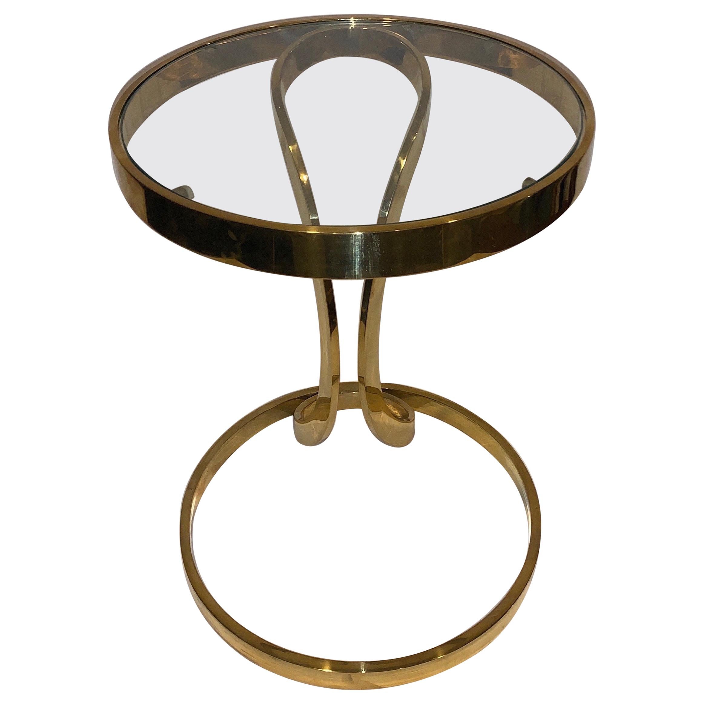 Mid-Century Modern Italian Brass Side Table with Inserted Glass Top