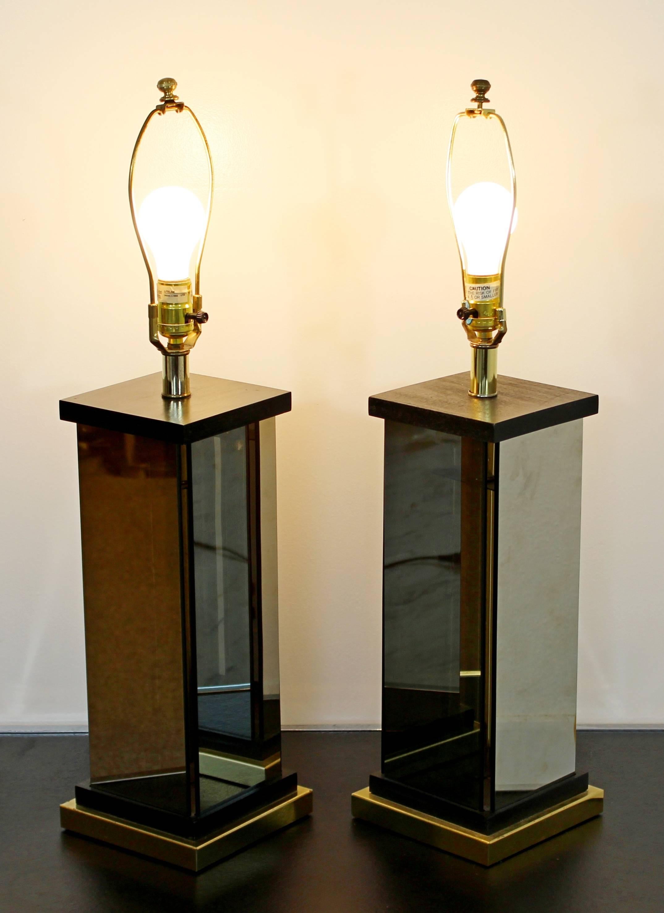 Mid-Century Modern Italian Brass Smoked Glass Liteline Table Lamps, 1970s 2