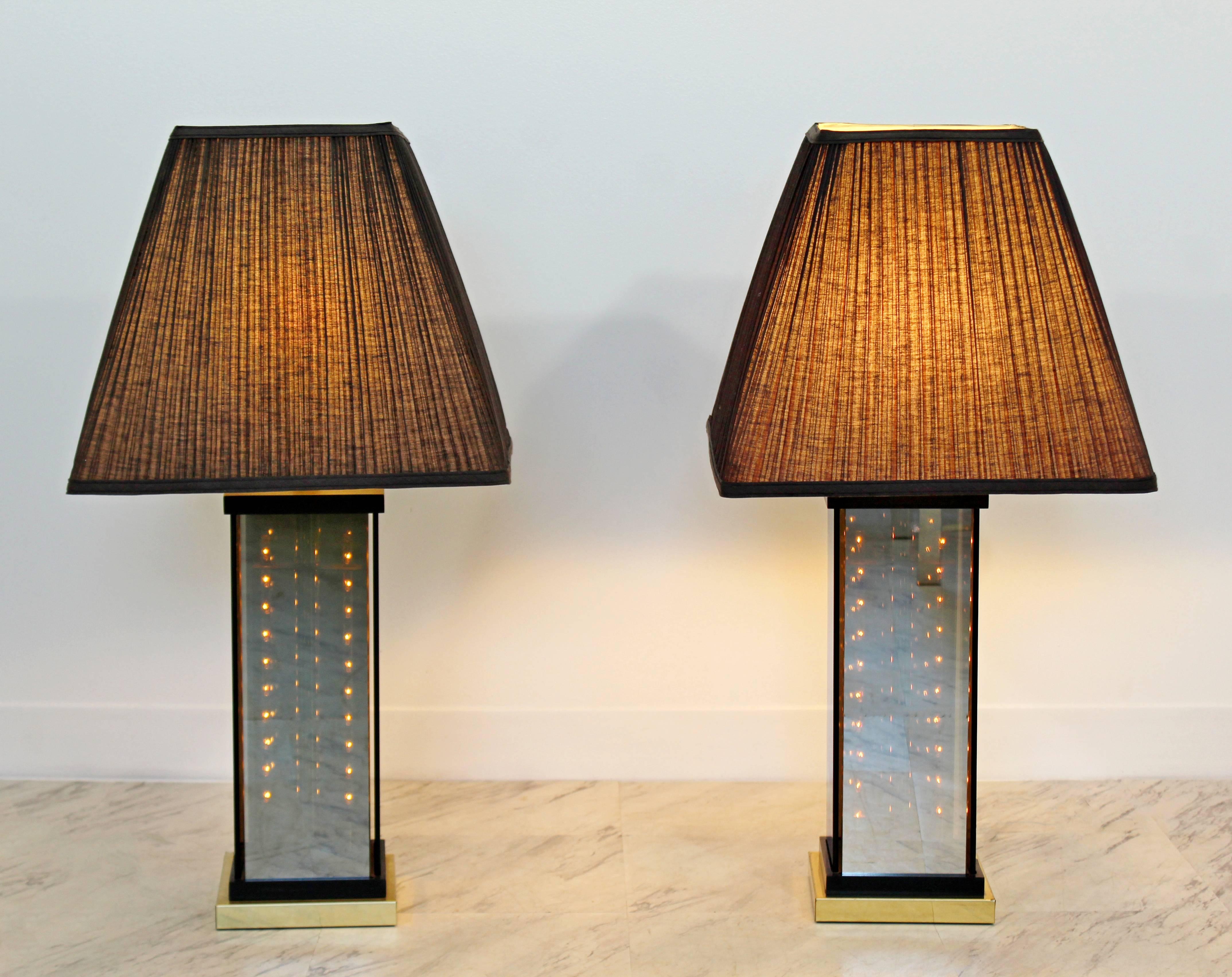 Mid-Century Modern Italian Brass Smoked Glass Liteline Table Lamps, 1970s 4
