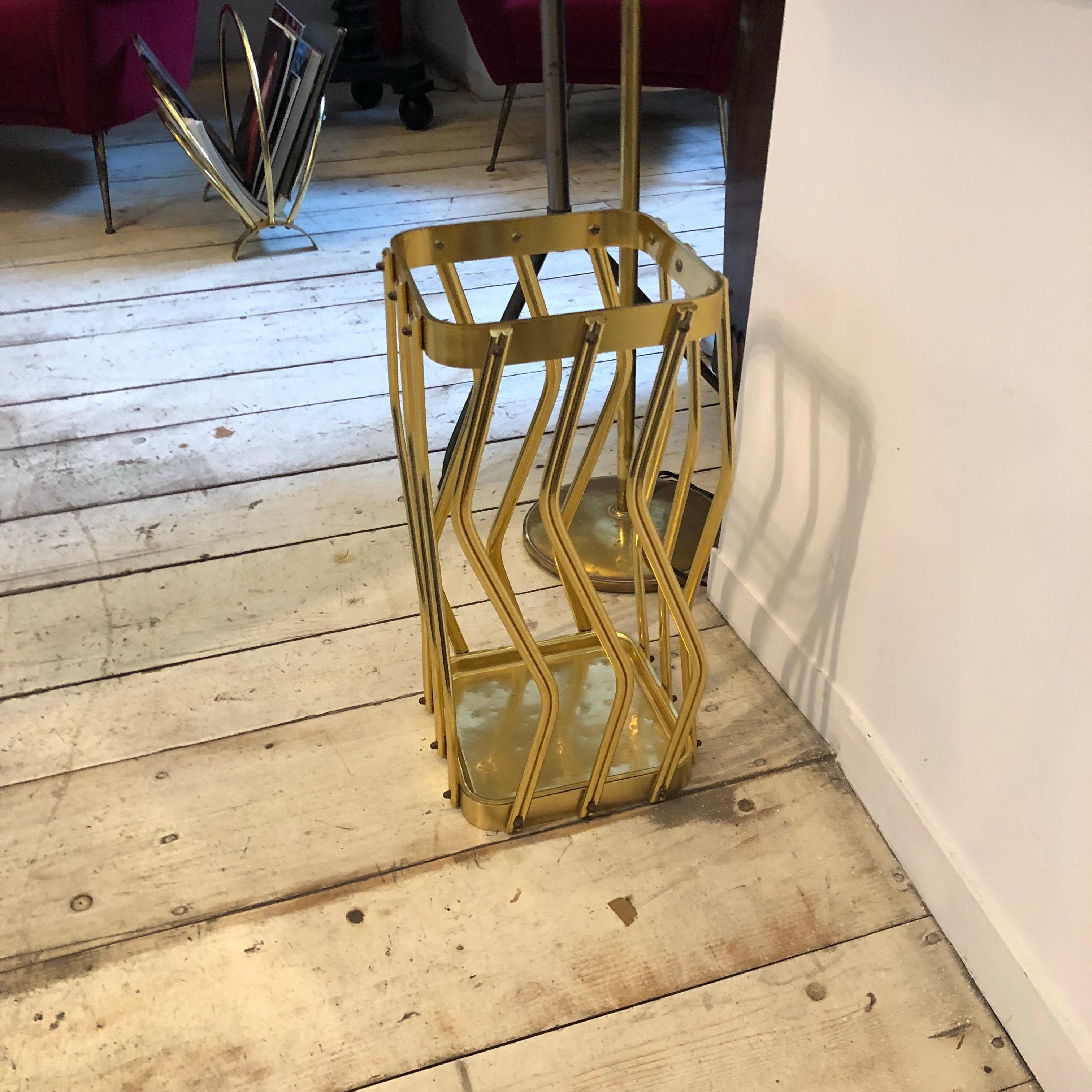 Mid-Century Modern Italian brass Squared Umbrella Stand, circa 1950 6