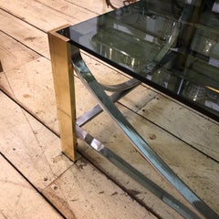 1970s Mid-Century Modern Brass, Steel and Smoked Glass Italian Coffee Table