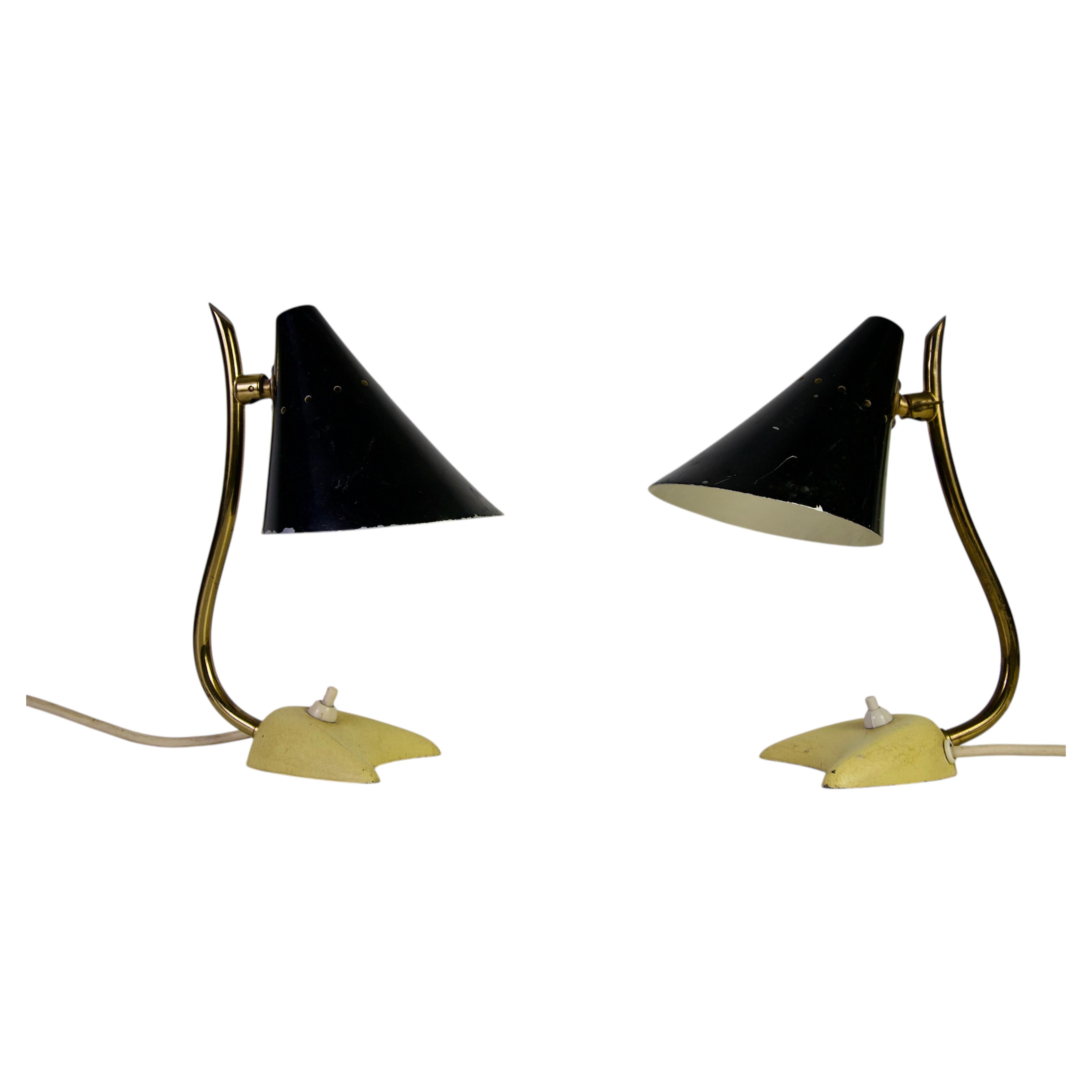 Mid-Century Modern Italian Brass Table Lamps, Pair, 1960s