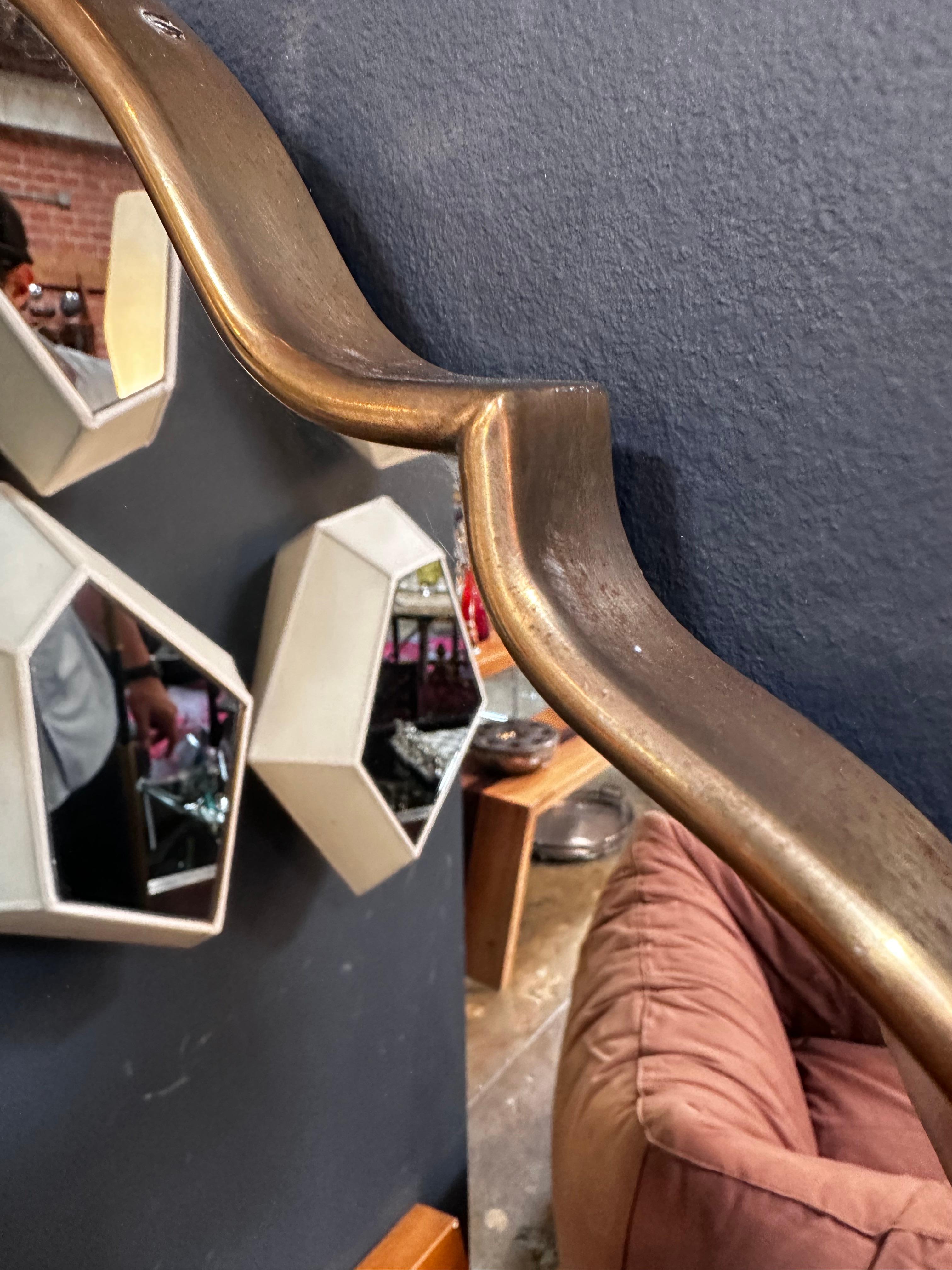 Mid Century Modern Italian Brass Wall Mirror 1960s In Good Condition For Sale In Los Angeles, CA