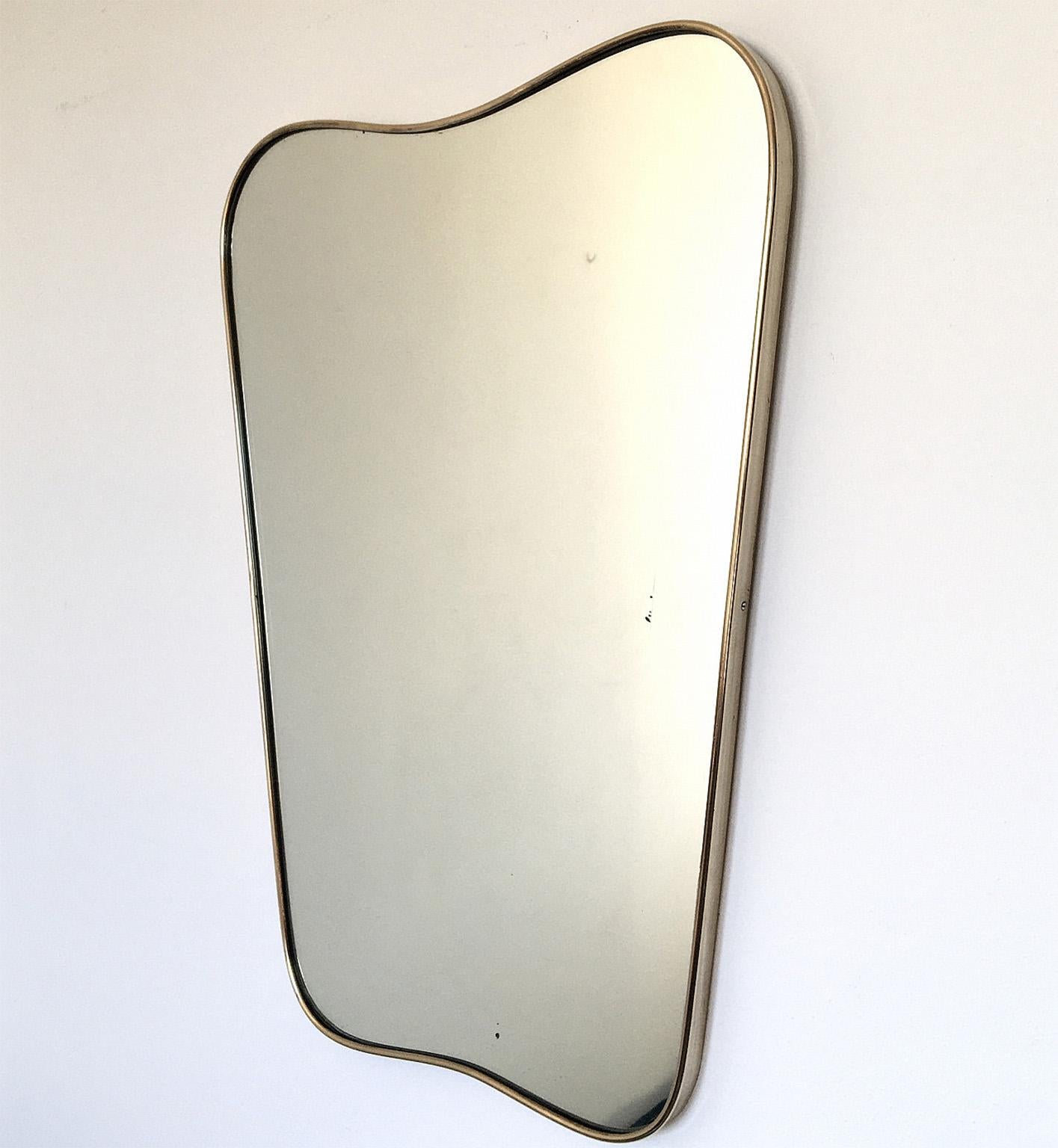 Mid Century Modern Italian Brass Wall Mirror, Gio Ponti Attributed, Milano 1950s 1