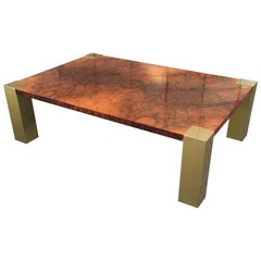 Mid-Century Modern Italian Briar Root Coffe Table with Gilt Legs, 1970s