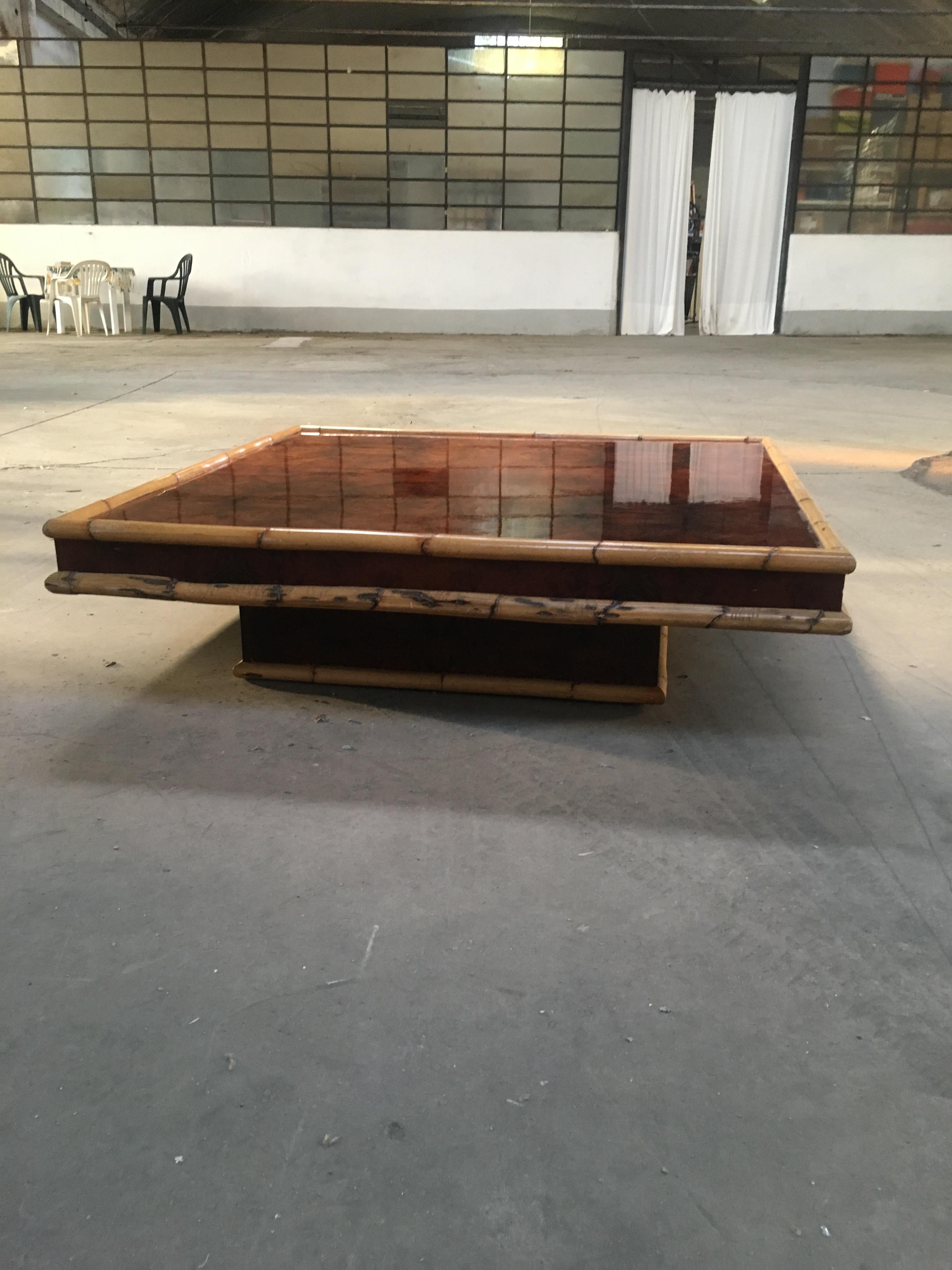 Mid-Century Modern Italian Briar-Root Coffee Table with Bamboo Frame, 1970s In Good Condition In Prato, IT