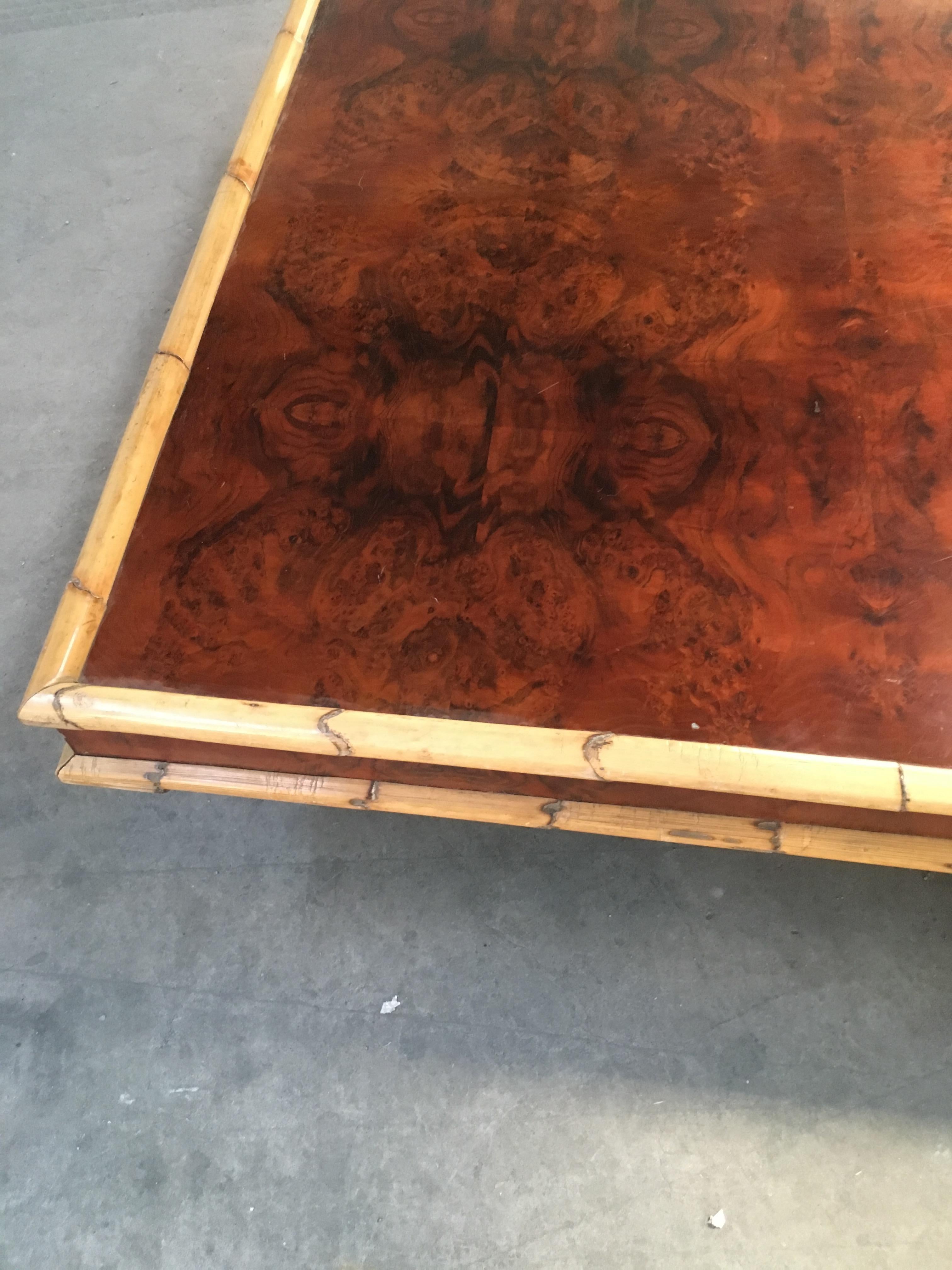 Mid-Century Modern Italian Briar-Root Coffee Table with Bamboo Frame, 1970s 1