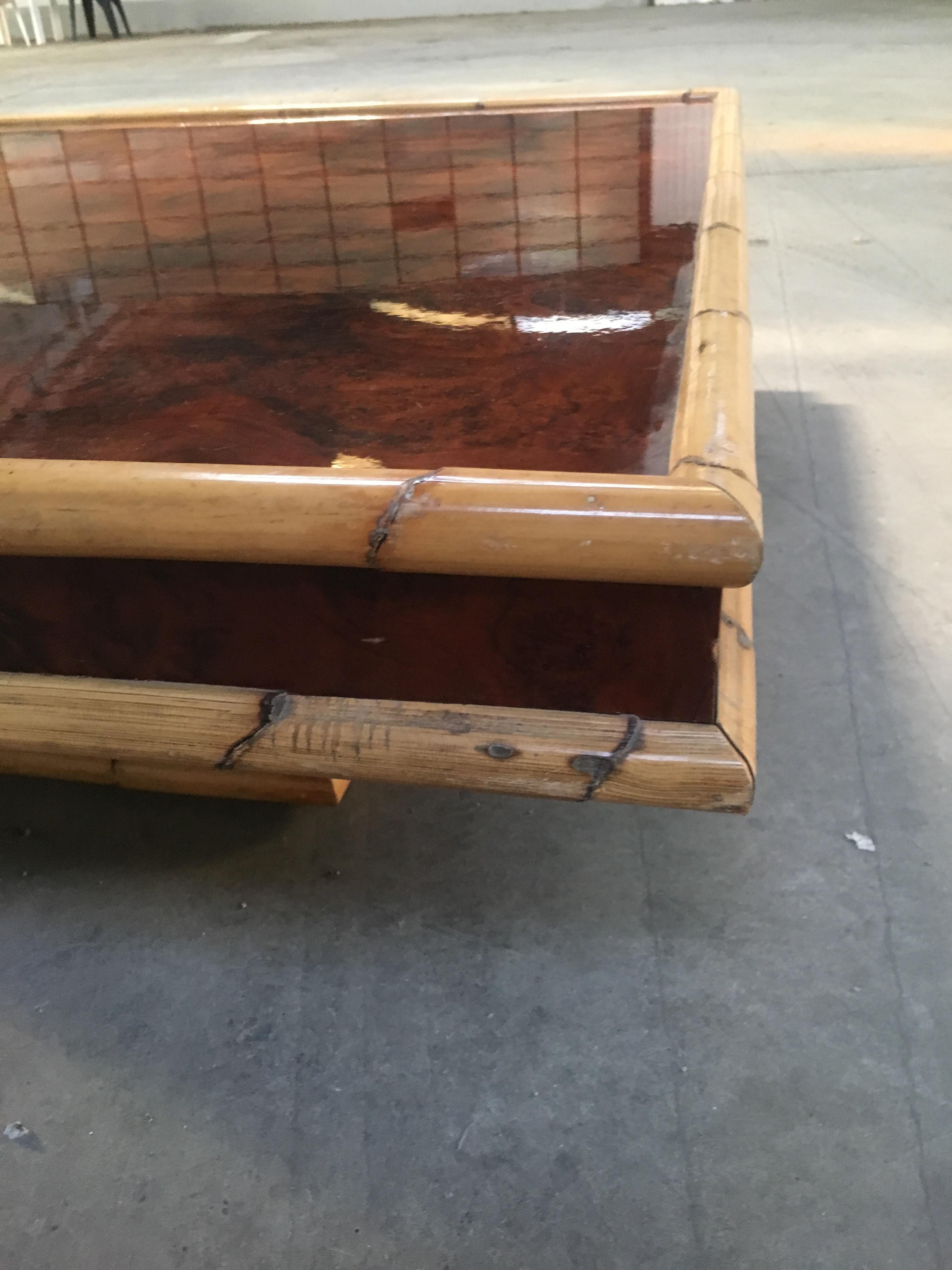 Mid-Century Modern Italian Briar-Root Coffee Table with Bamboo Frame, 1970s 1