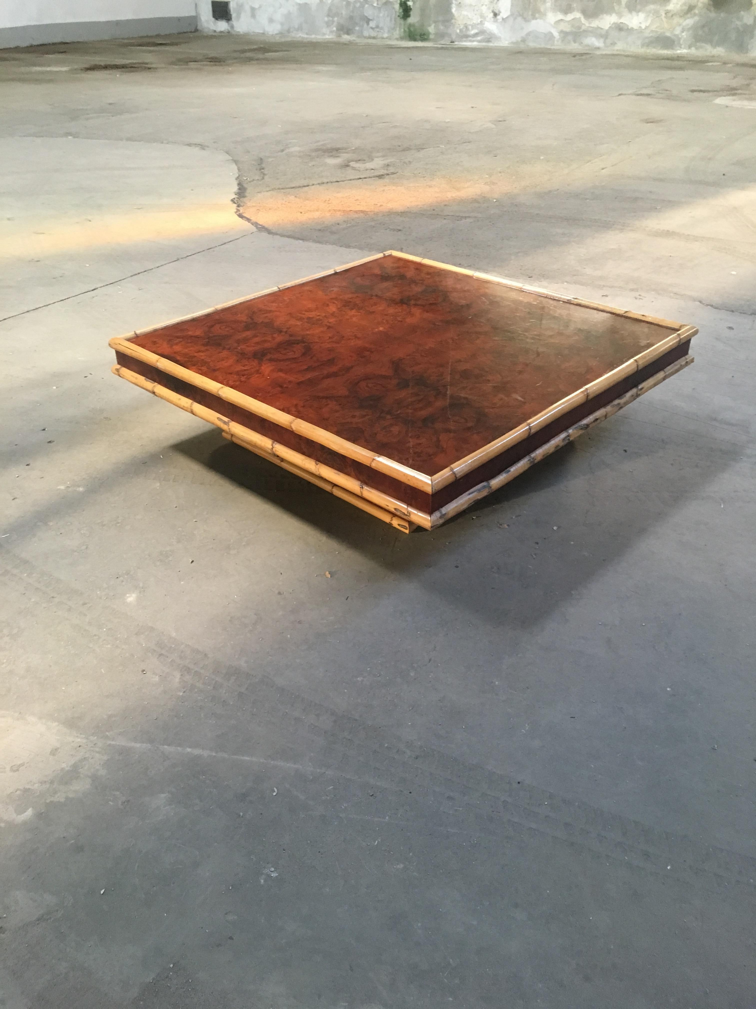 Late 20th Century Mid-Century Modern Italian Briar-Root Coffee Table with Bamboo Frame from 1970