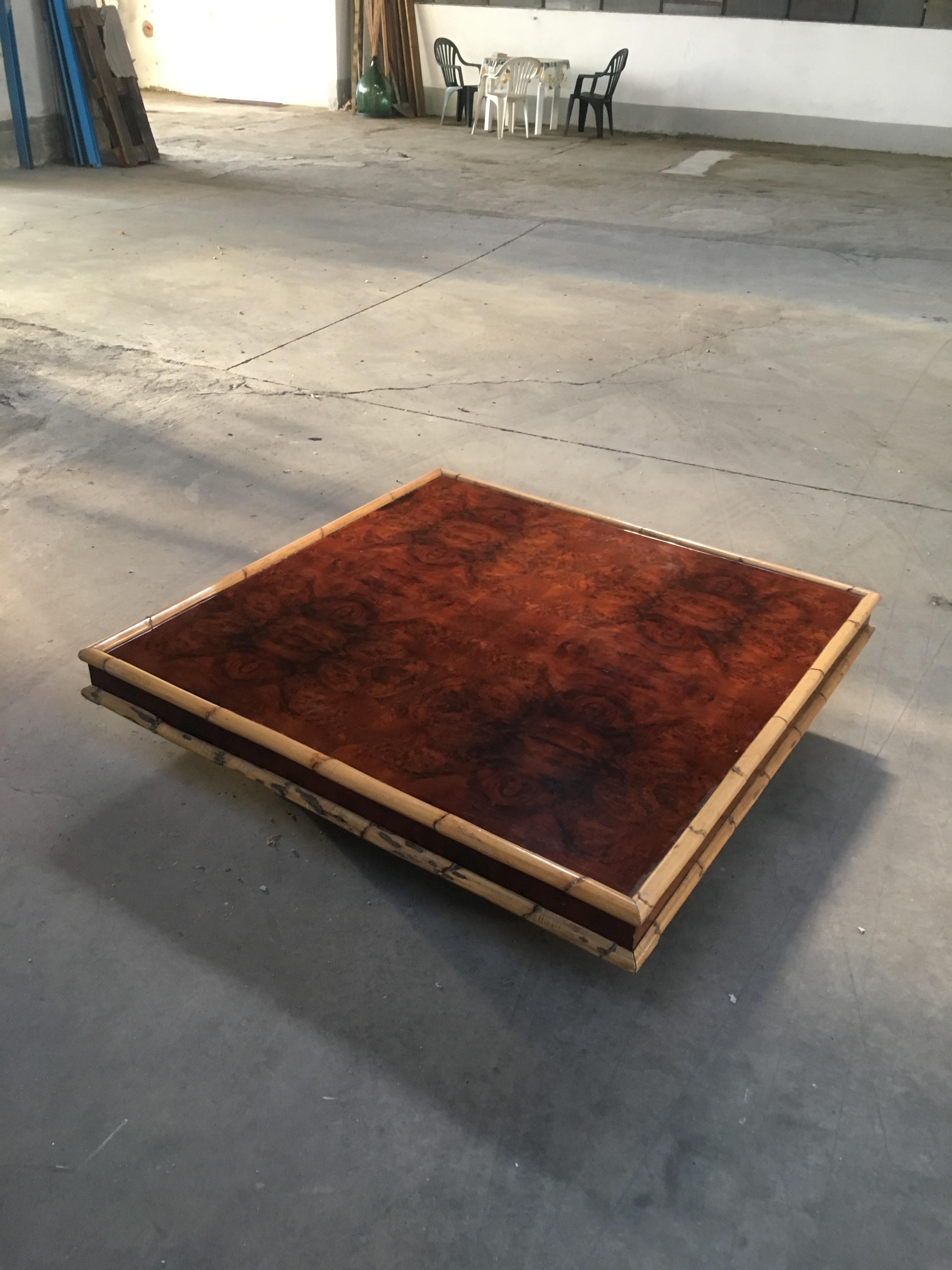 Wood Mid-Century Modern Italian Briar-Root Coffee Table with Bamboo Frame from 1970