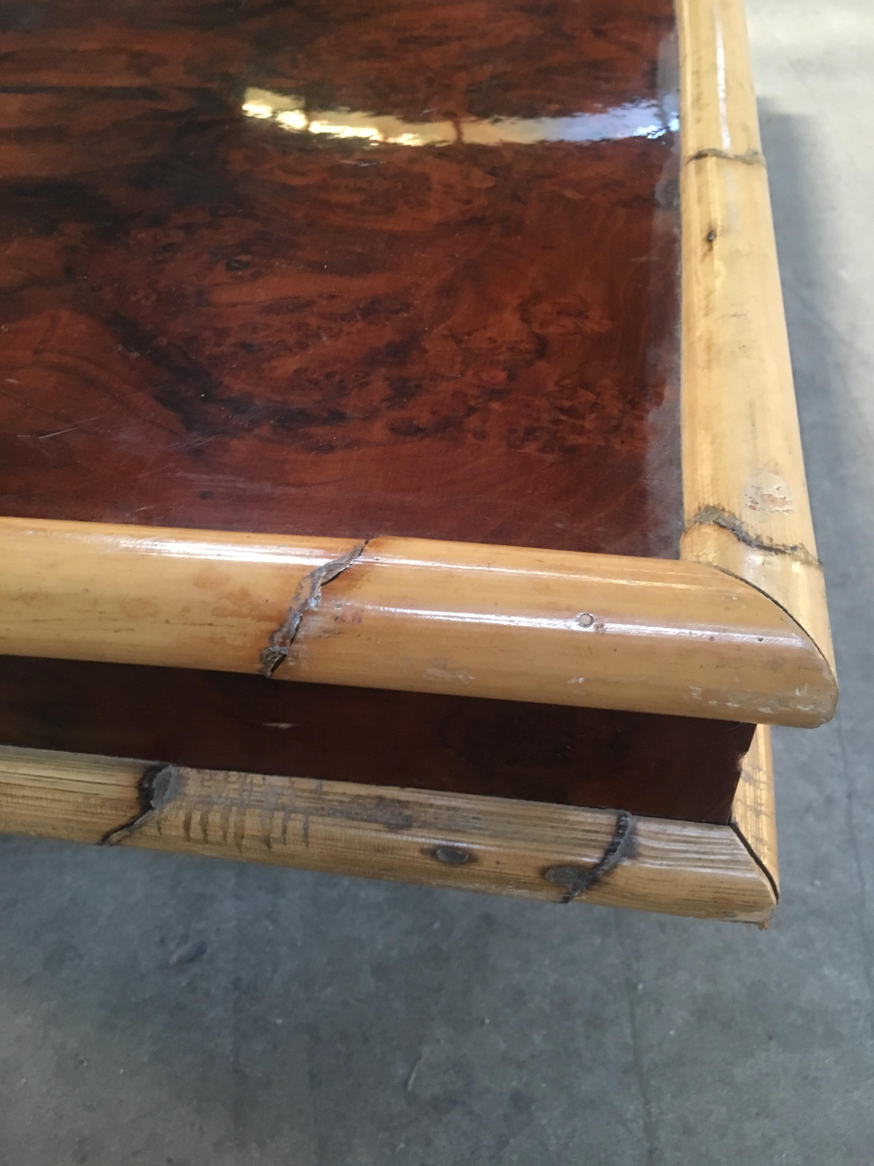Mid-Century Modern Italian Briar-Root Coffee Table with Bamboo Frame from 1970 2