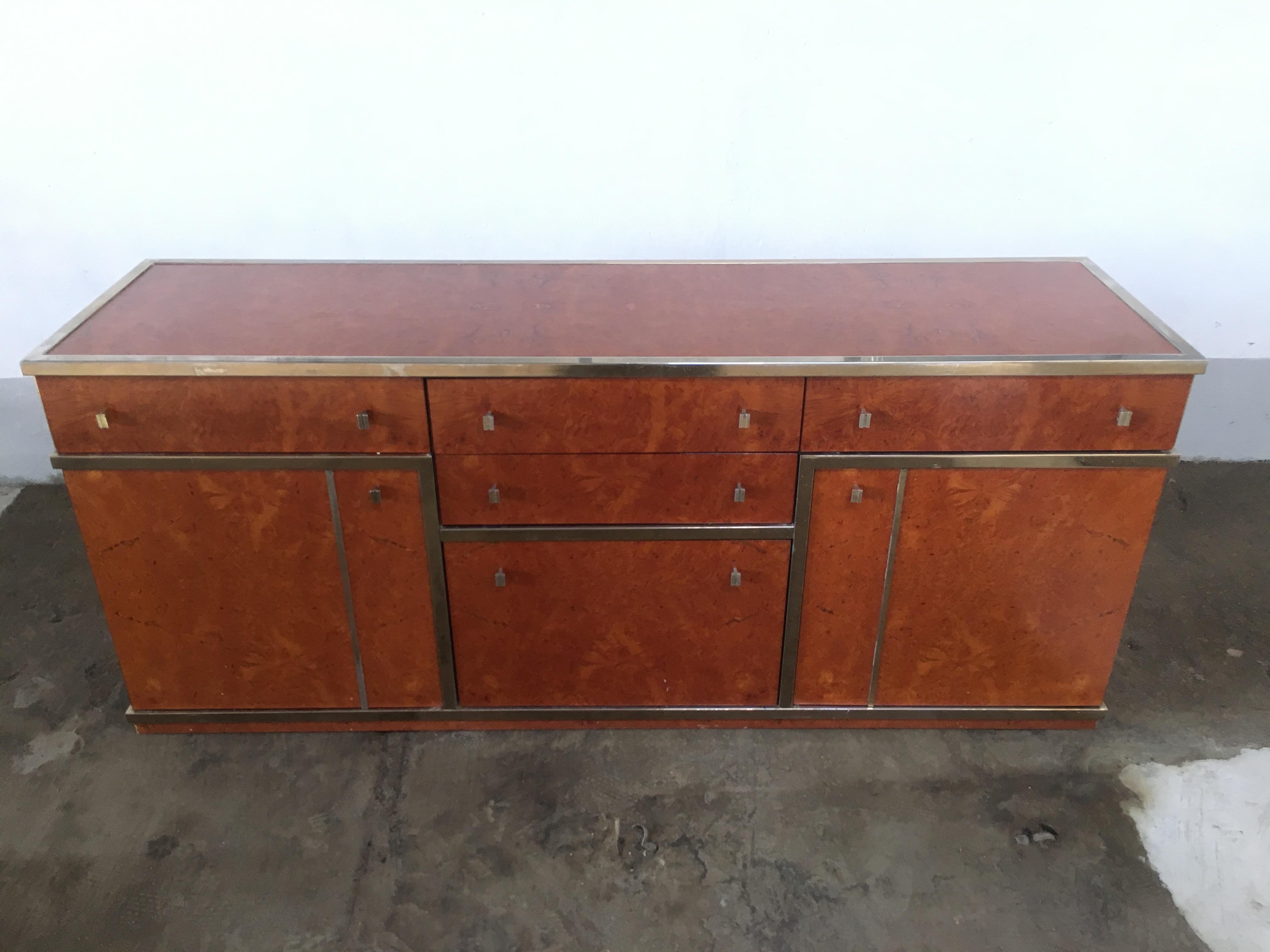 Mid-Century Modern Italian Briar-Root Metal Framed Cupboard or Cabinet, 1970s In Good Condition In Prato, IT