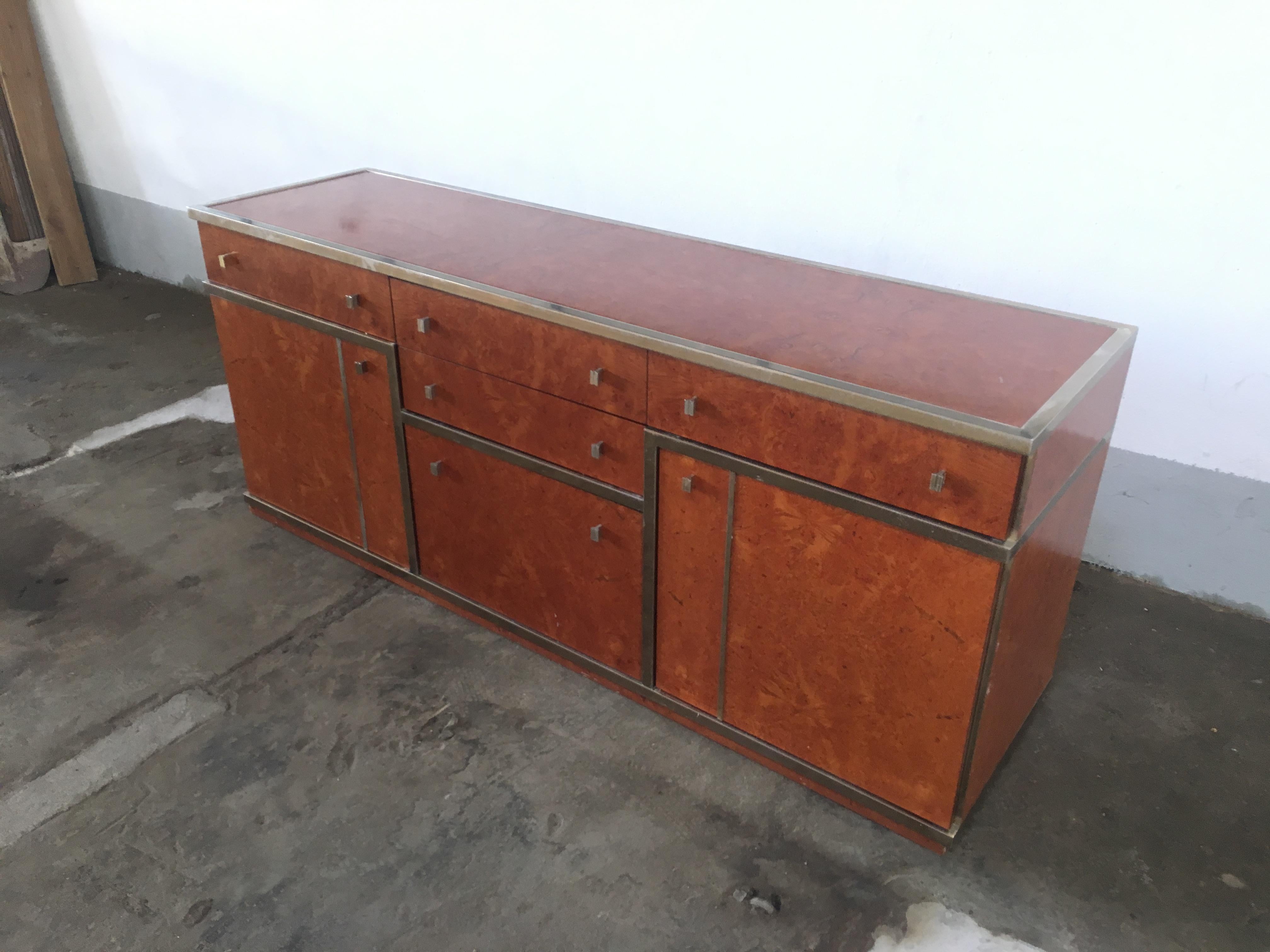 Late 20th Century Mid-Century Modern Italian Briar-Root Metal Framed Cupboard or Cabinet, 1970s