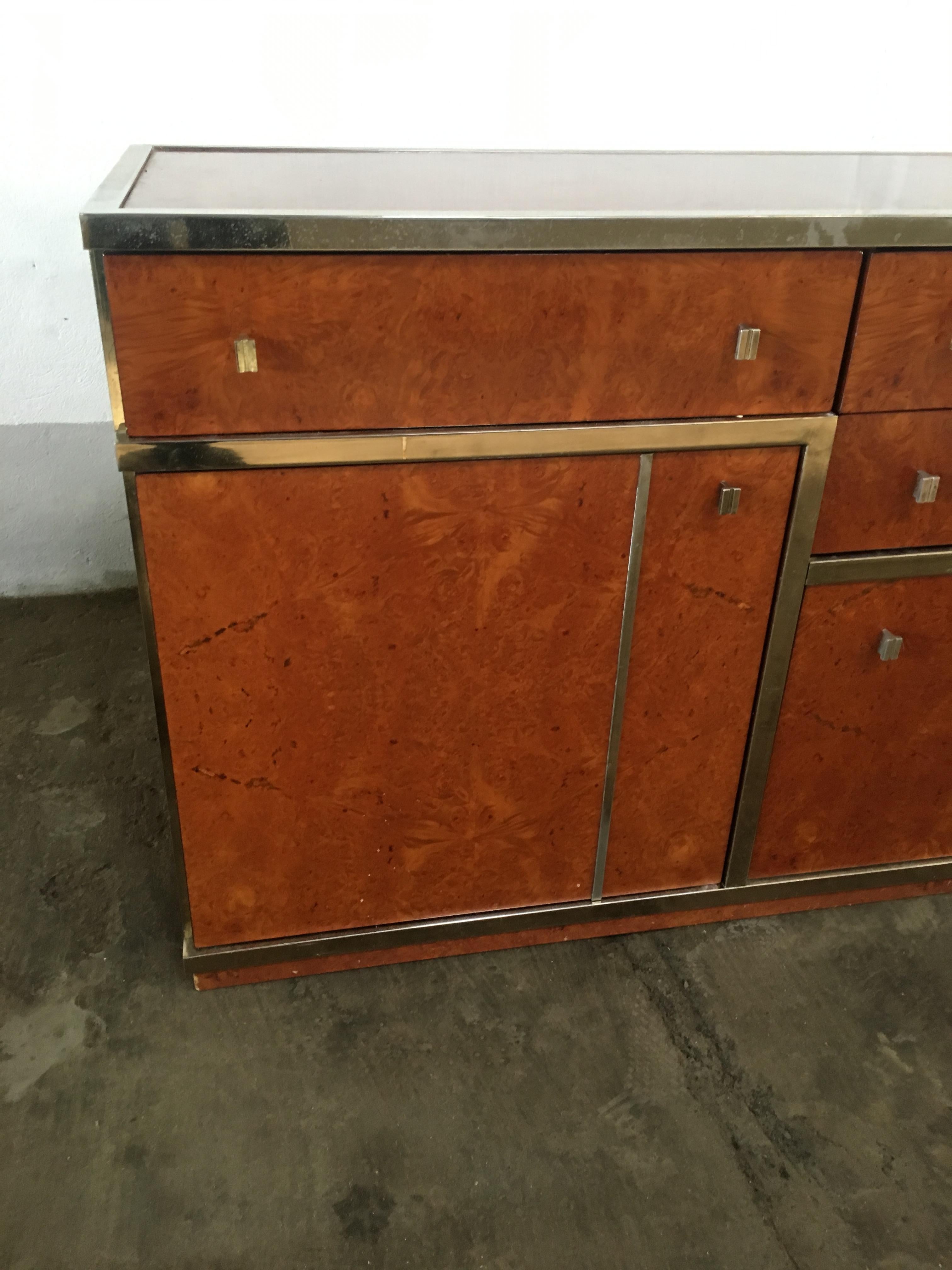 Mid-Century Modern Italian Briar-Root Metal Framed Cupboard or Cabinet, 1970s 2