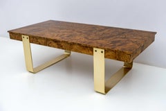 Mid-Century Modern Italian Briar Walnut and Brass Coffee Table, 1970s