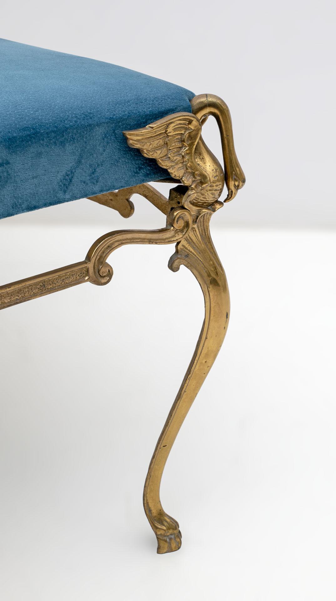 Mid-Century Modern Mid-century Modern Italian Bronze and Brass Bench on 4 Swan Feet, 1950s For Sale