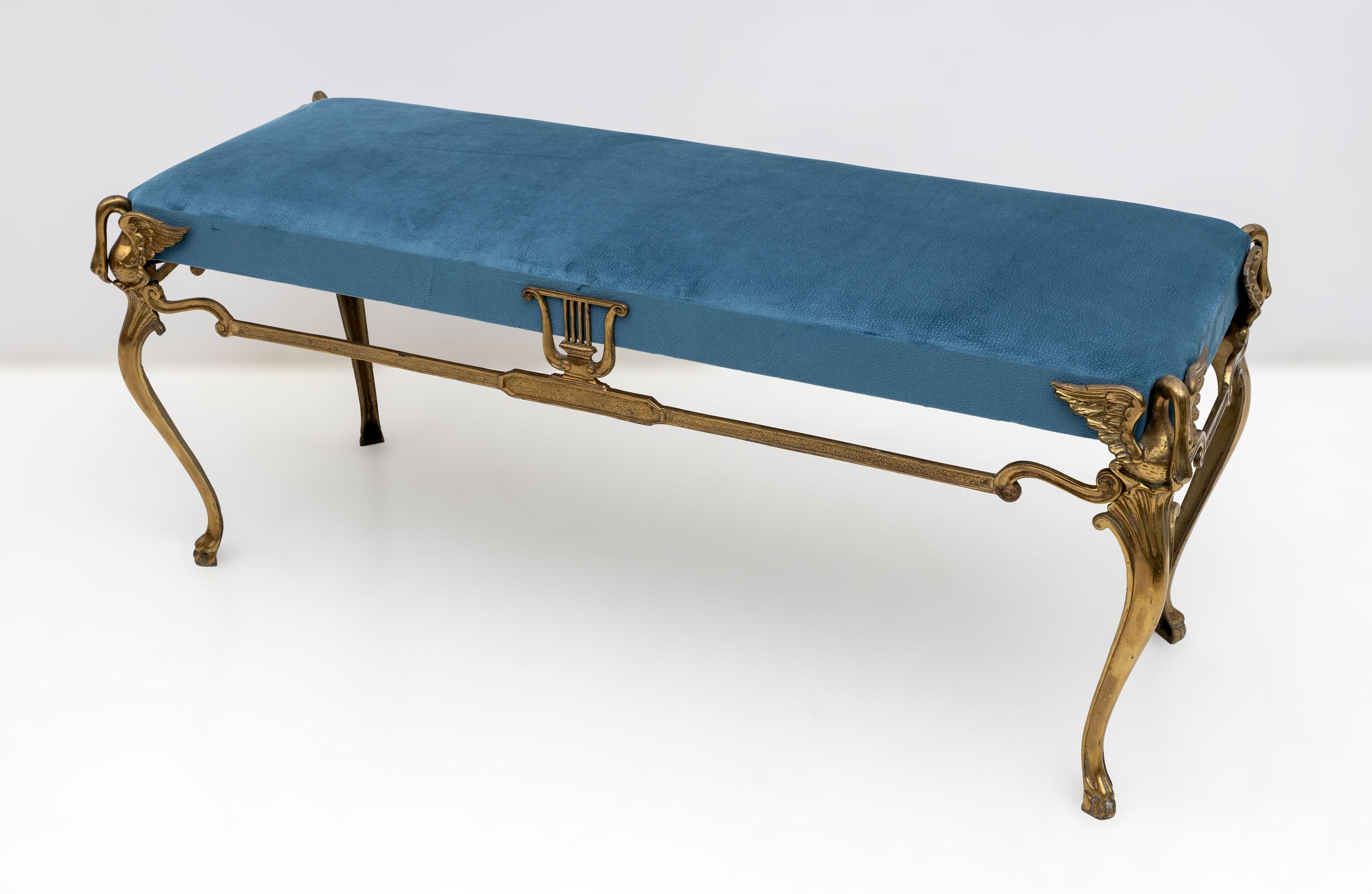 Mid-20th Century Mid-century Modern Italian Bronze and Brass Bench on 4 Swan Feet, 1950s For Sale