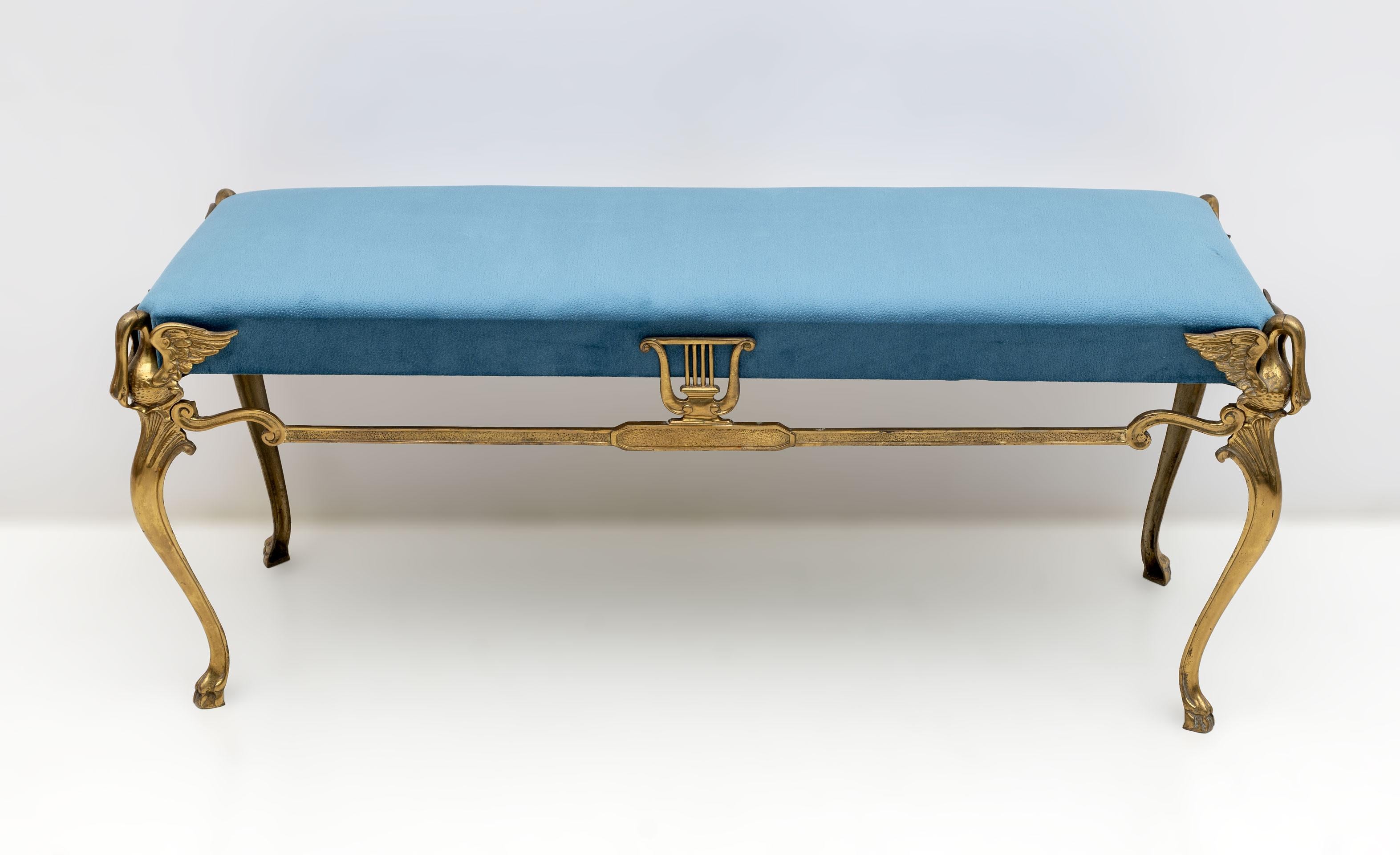Mid-century Modern Italian Bronze and Brass Bench on 4 Swan Feet, 1950s For Sale 1
