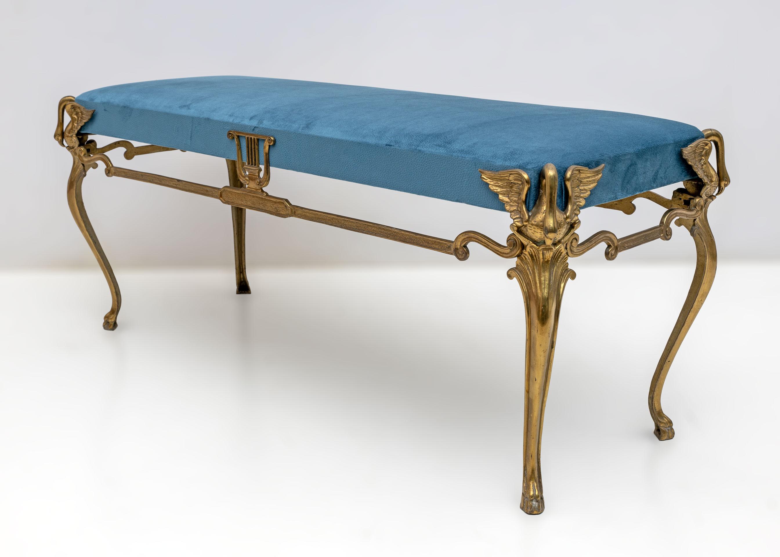Mid-century Modern Italian Bronze and Brass Bench on 4 Swan Feet, 1950s For Sale 2