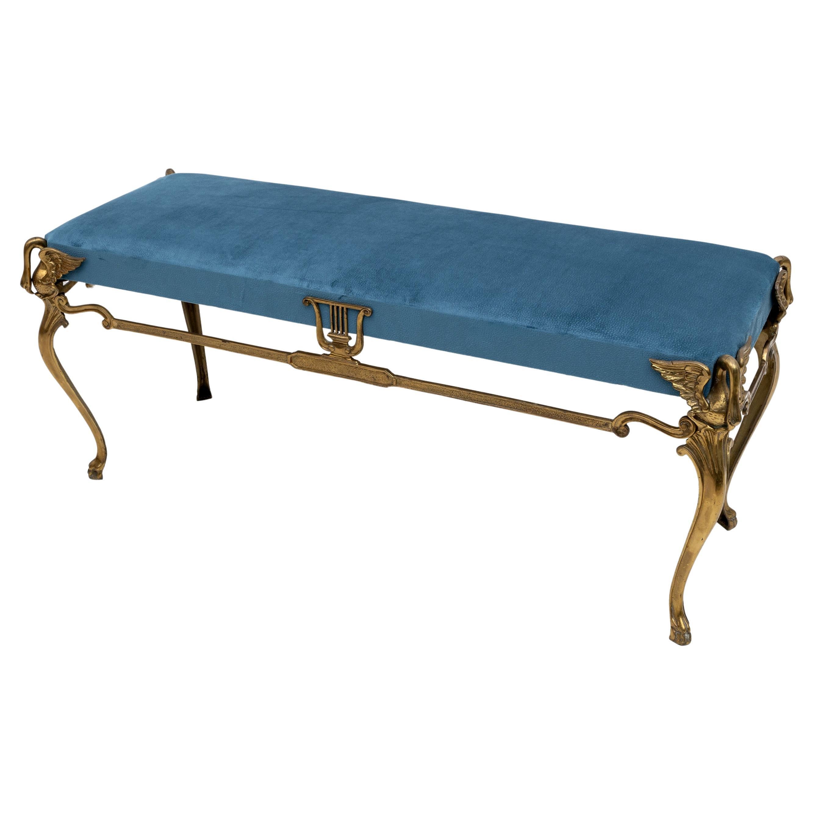 Mid-century Modern Italian Bronze and Brass Bench on 4 Swan Feet, 1950s For Sale