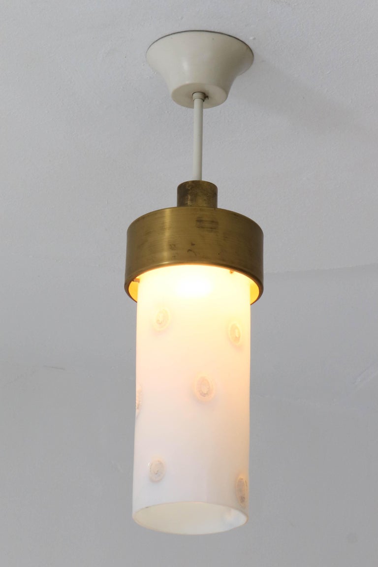 MidCentury Modern Italian Bronze Pendant Light with Murano Glass Shade