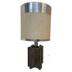Mid-Century Modern Italian Brutalist Cast Aluminum Table Lamp with its Lampshade