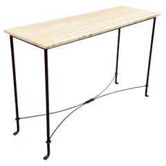 Mid-Century Modern Italian Brutalist Cast Iron & Travertine Console Table