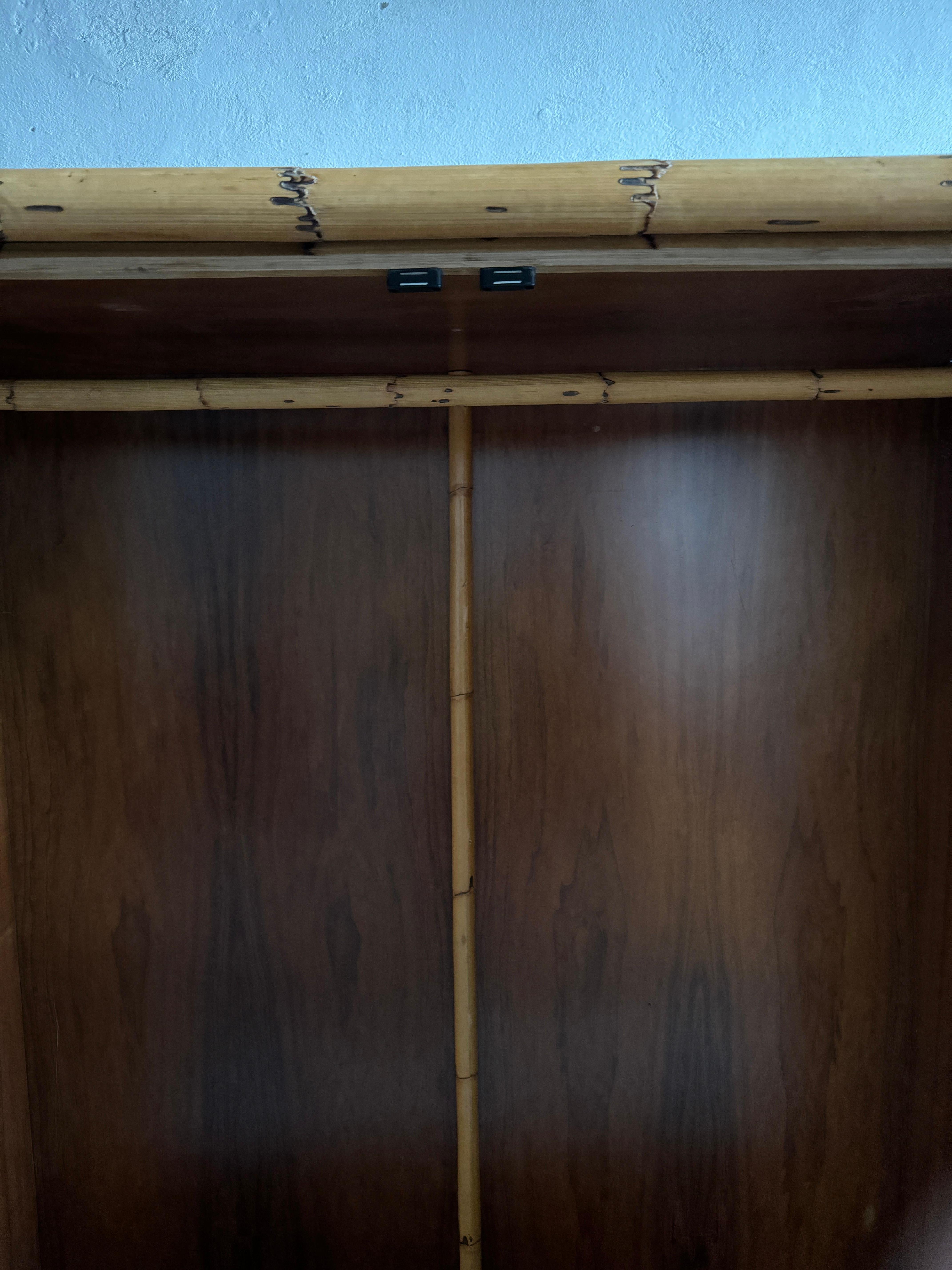 Mid-Century Modern Italian Burl and Bamboo Wardrobe. 1970s 6