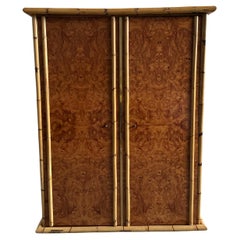Vintage Mid-Century Modern Italian Burl and Bamboo Wardrobe. 1970s