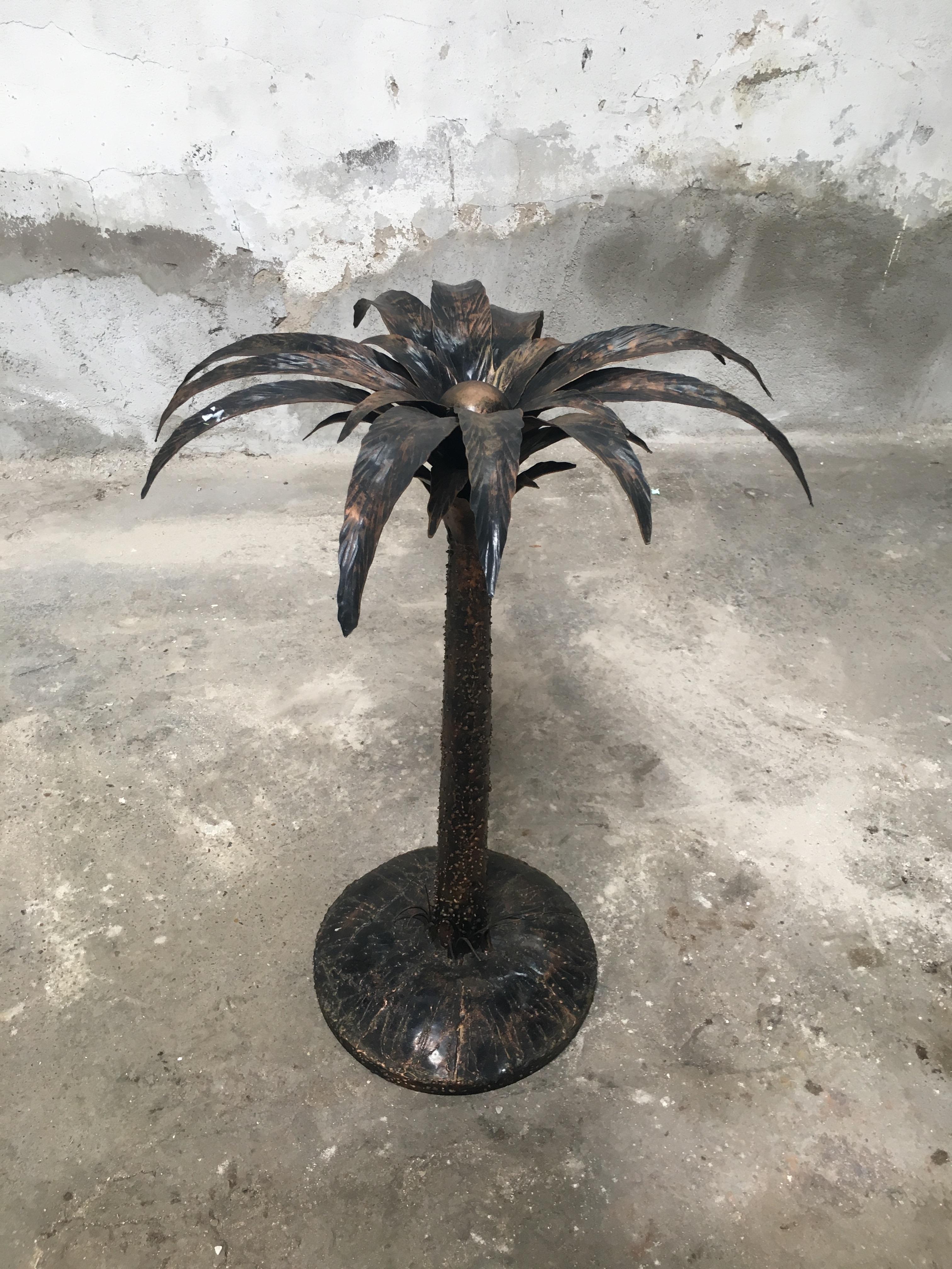 Mid-Century Modern Italian burnished iron palm tree sculpture.