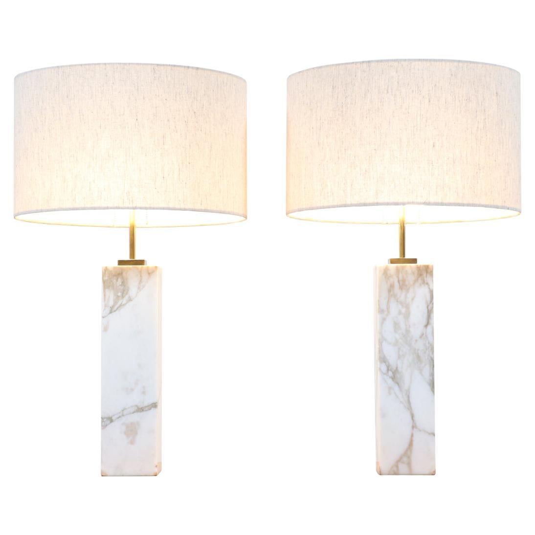 Mid-Century Modern Italian Calacatta Marble Table Lamps