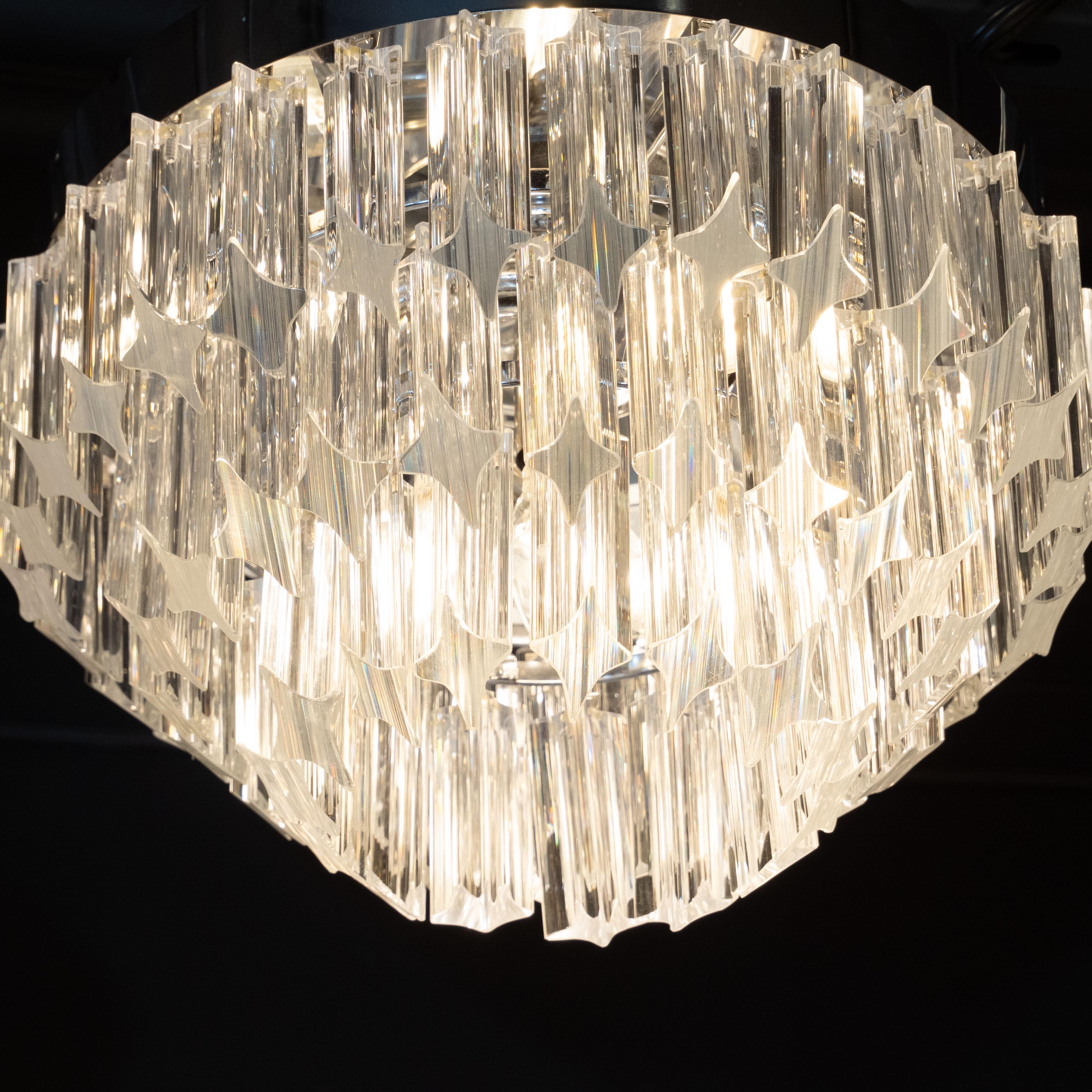 Mid-Century Modern Italian Camer Flush Mount Chandelier with Chrome Fittings In Excellent Condition In New York, NY